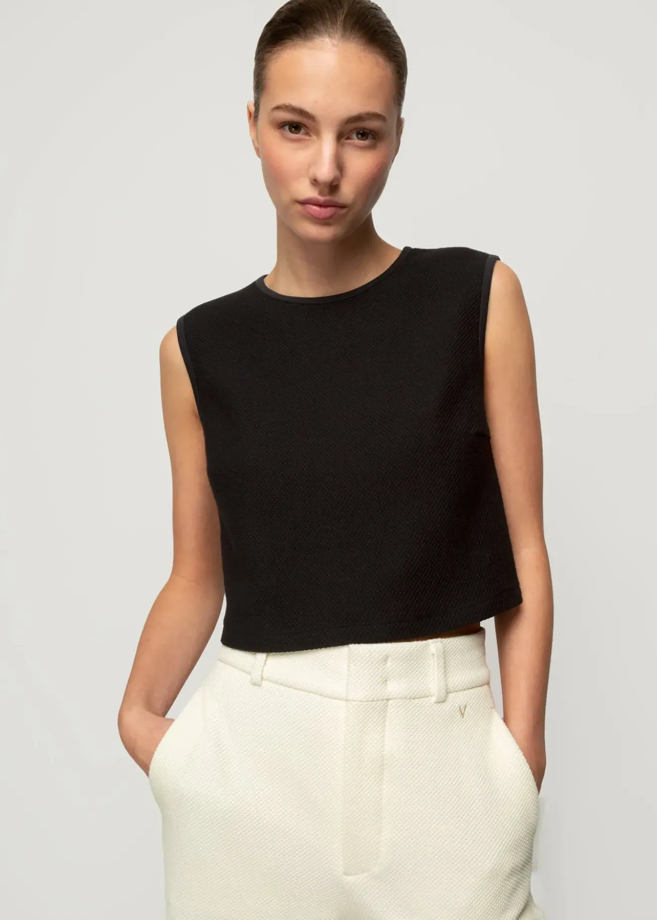Vanilia Struc Top Mouwloos Zwart New