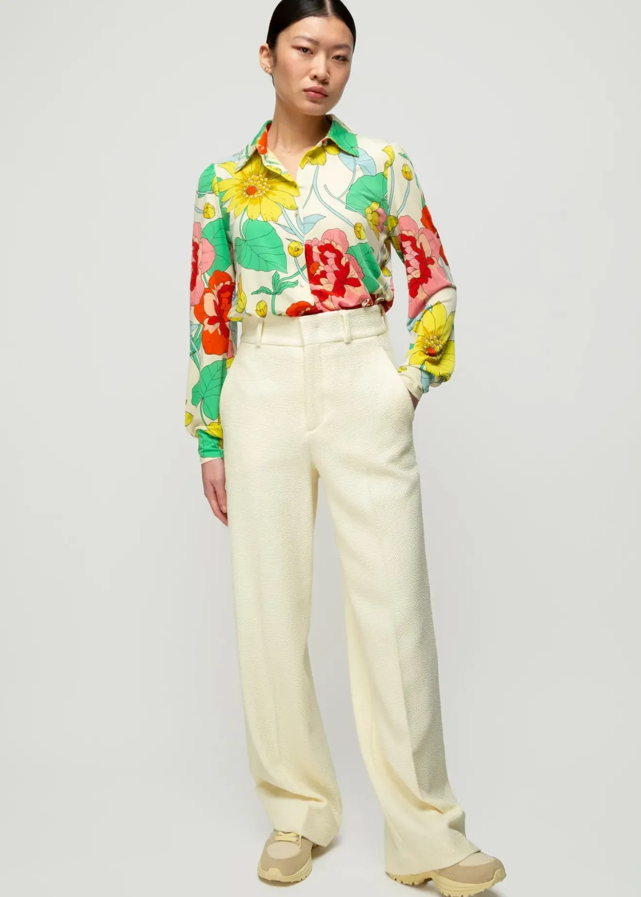 Vanilia Tricot Blouse Met Bloemenprint Pristine/ Rose/ Grass / Yellow New