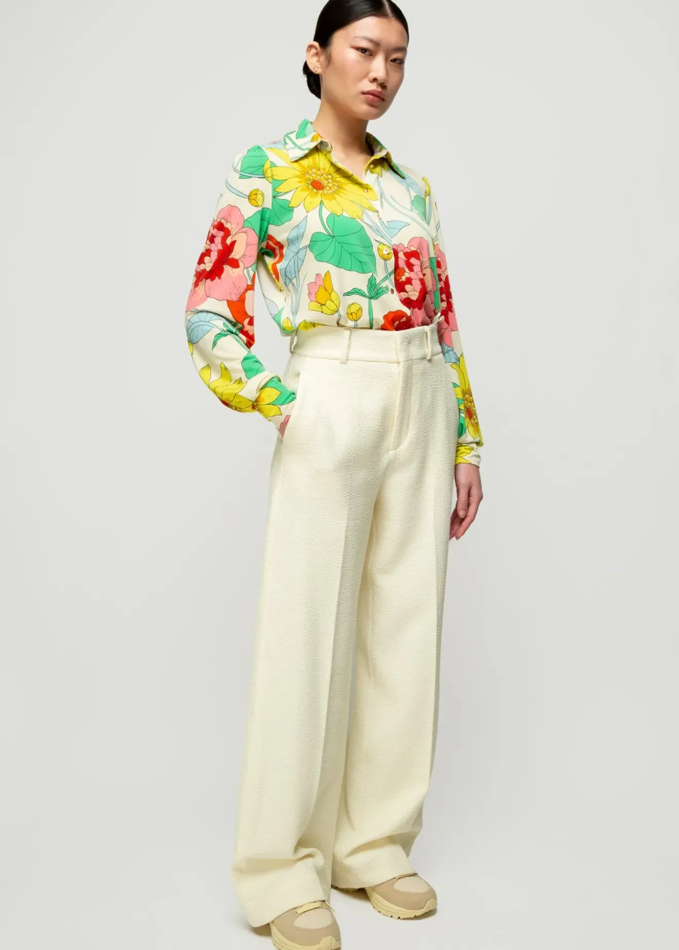 Vanilia Tricot Blouse Met Bloemenprint Pristine/ Rose/ Grass / Yellow New