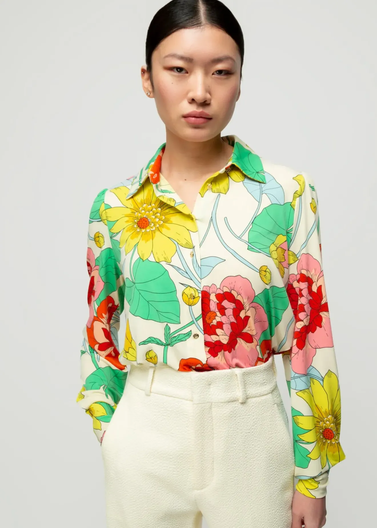 Vanilia Tricot Blouse Met Bloemenprint Pristine/ Rose/ Grass / Yellow New