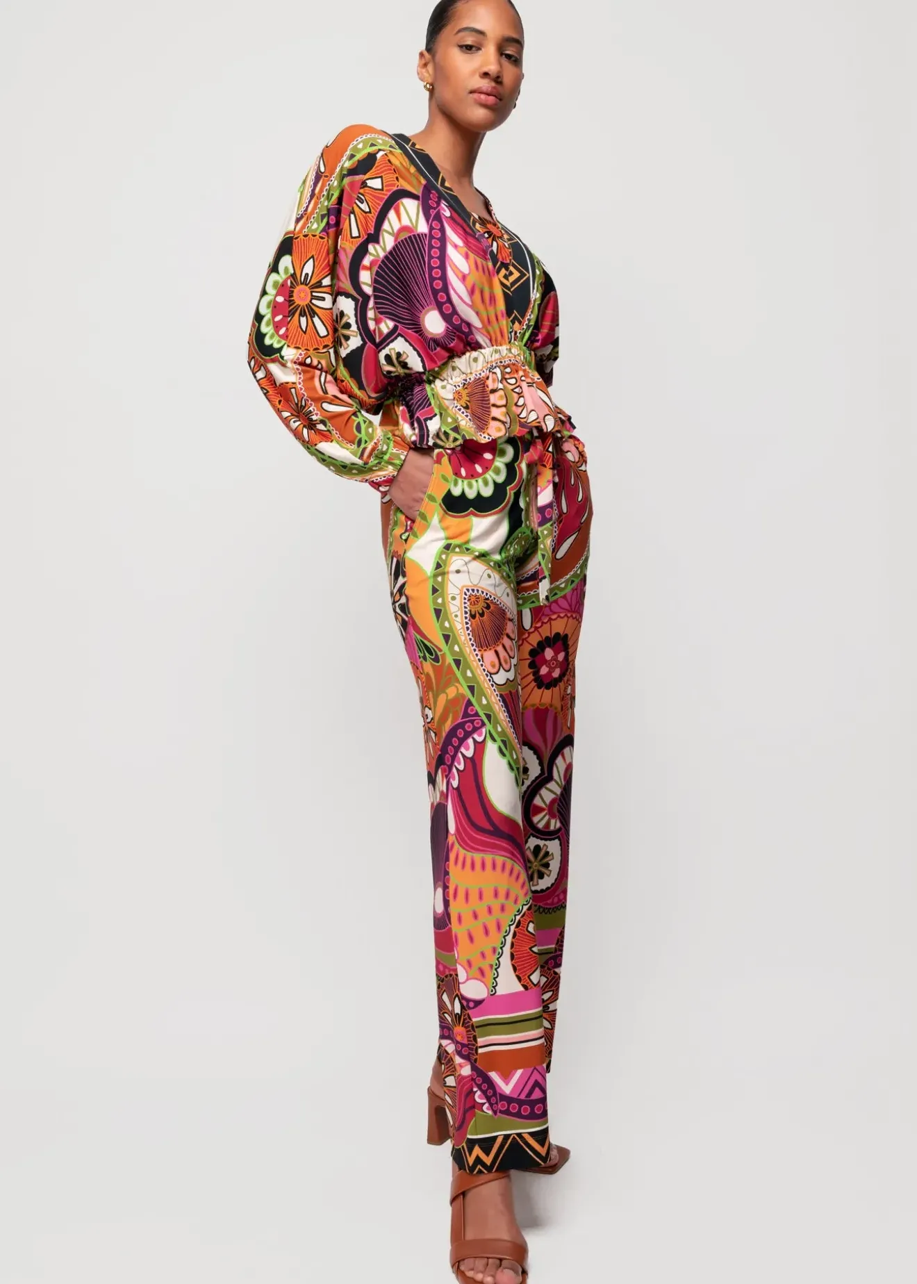 Vanilia Tricot Broek Met Print Limelight / Brown / Violet Best