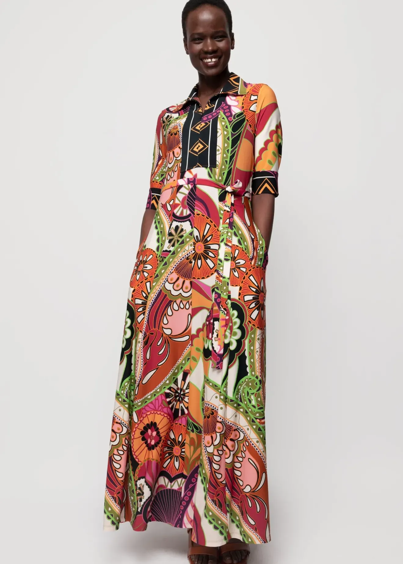 Vanilia Tricot Maxi-Jurk Met Print Limelight / Brown / Violet Discount
