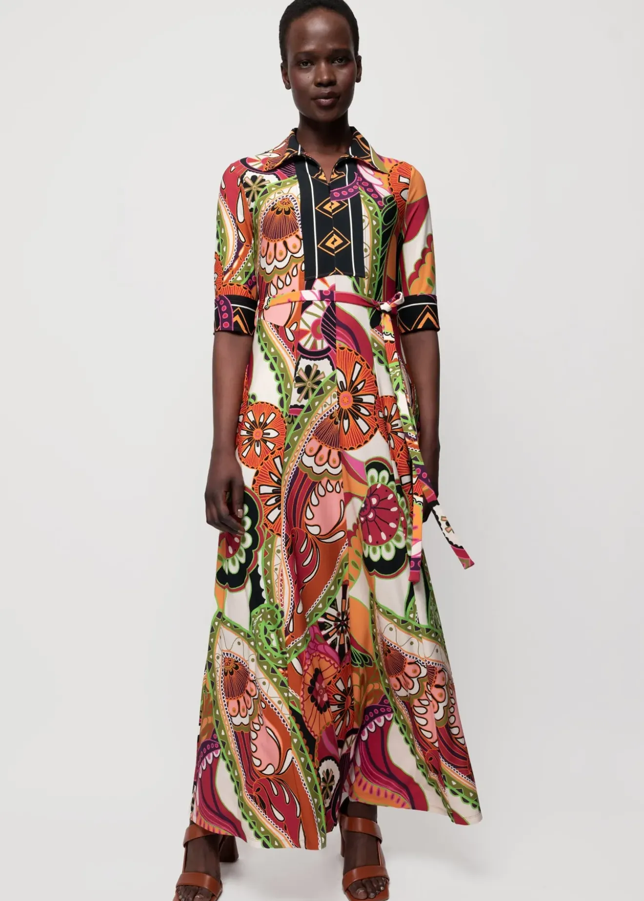 Vanilia Tricot Maxi-Jurk Met Print Limelight / Brown / Violet Discount