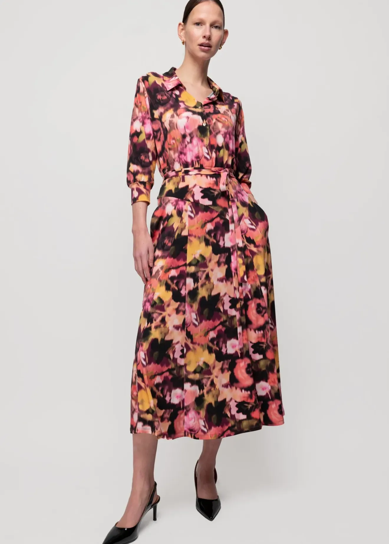 Vanilia Tricot Midi Jurk Met Print Coral/Cedar/Black Online