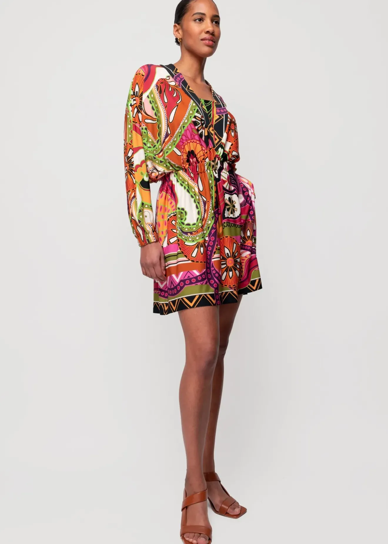 Vanilia Tricot Mini Jurk Met Print Limelight / Brown / Violet Discount