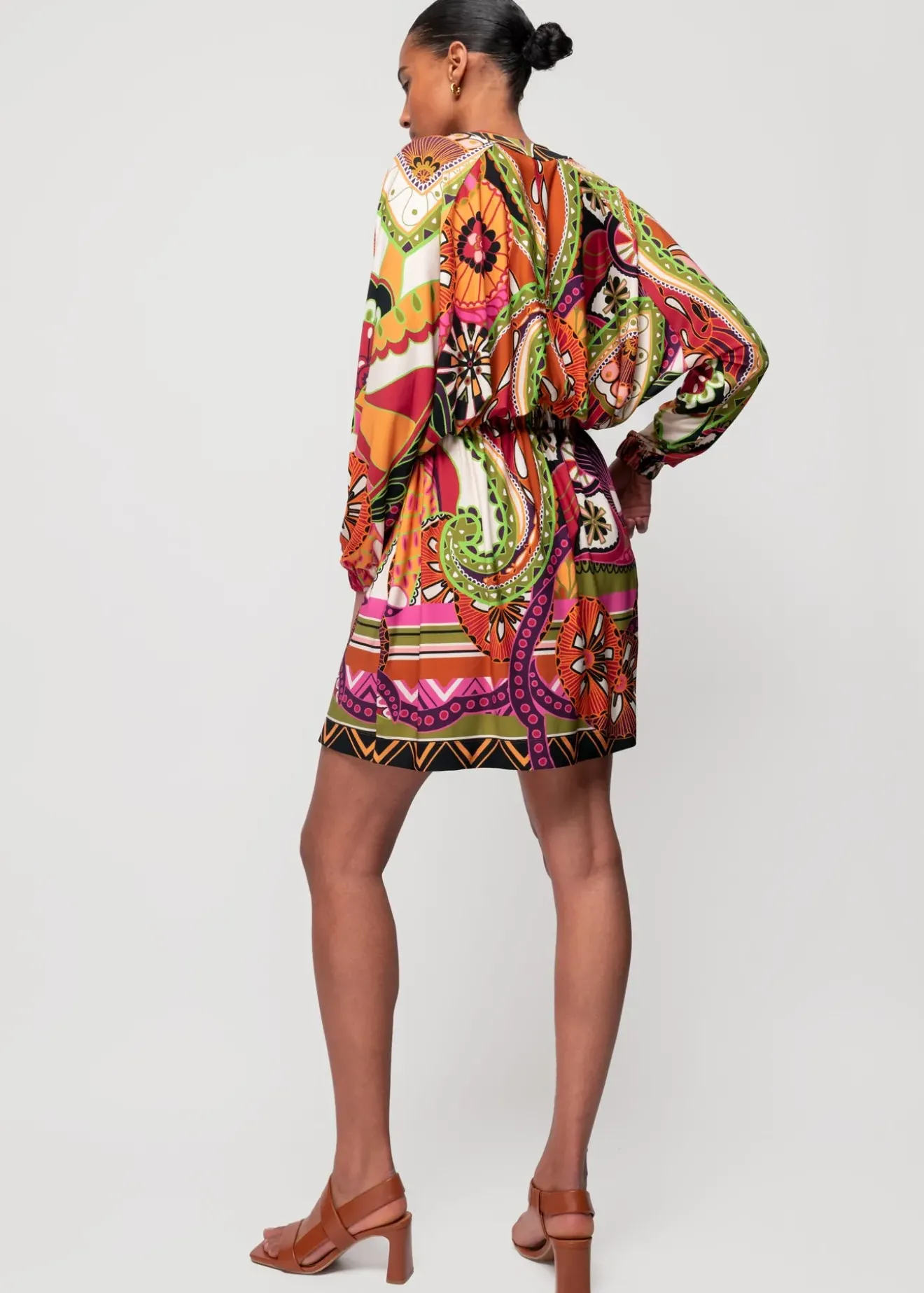 Vanilia Tricot Mini Jurk Met Print Limelight / Brown / Violet Discount