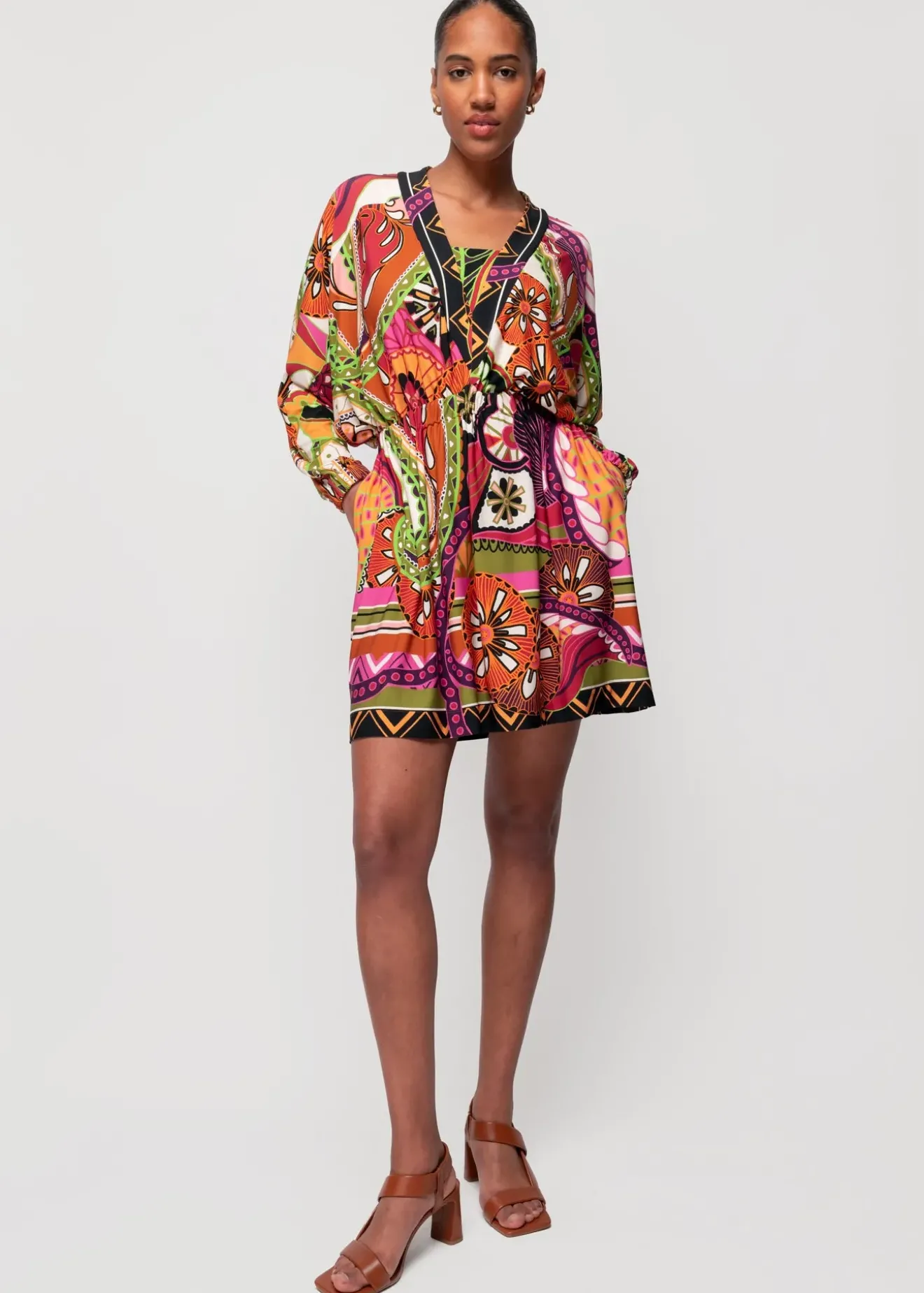 Vanilia Tricot Mini Jurk Met Print Limelight / Brown / Violet Discount
