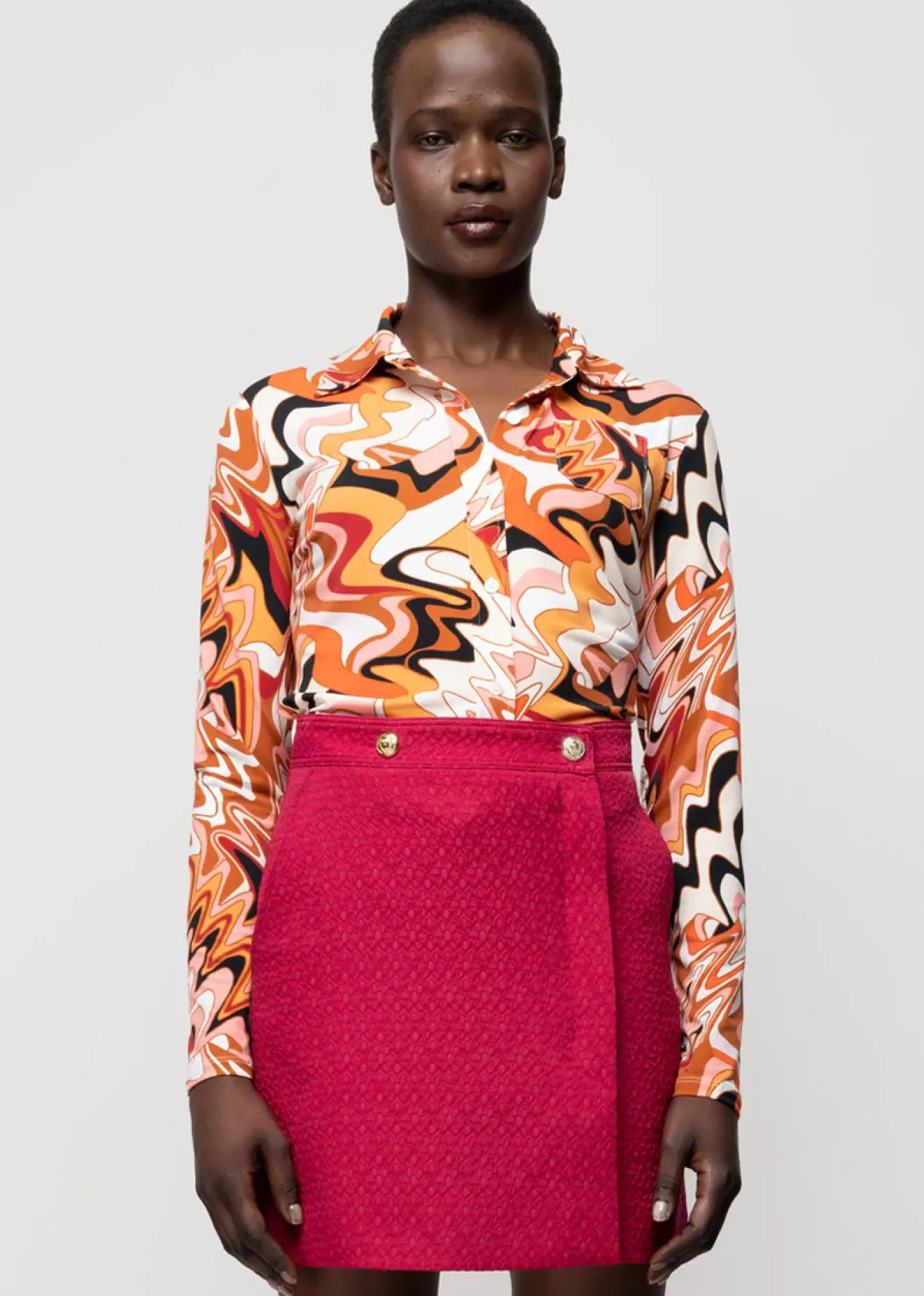 Vanilia Tricot Swirl Blouse Leather Brown / Light Pink New
