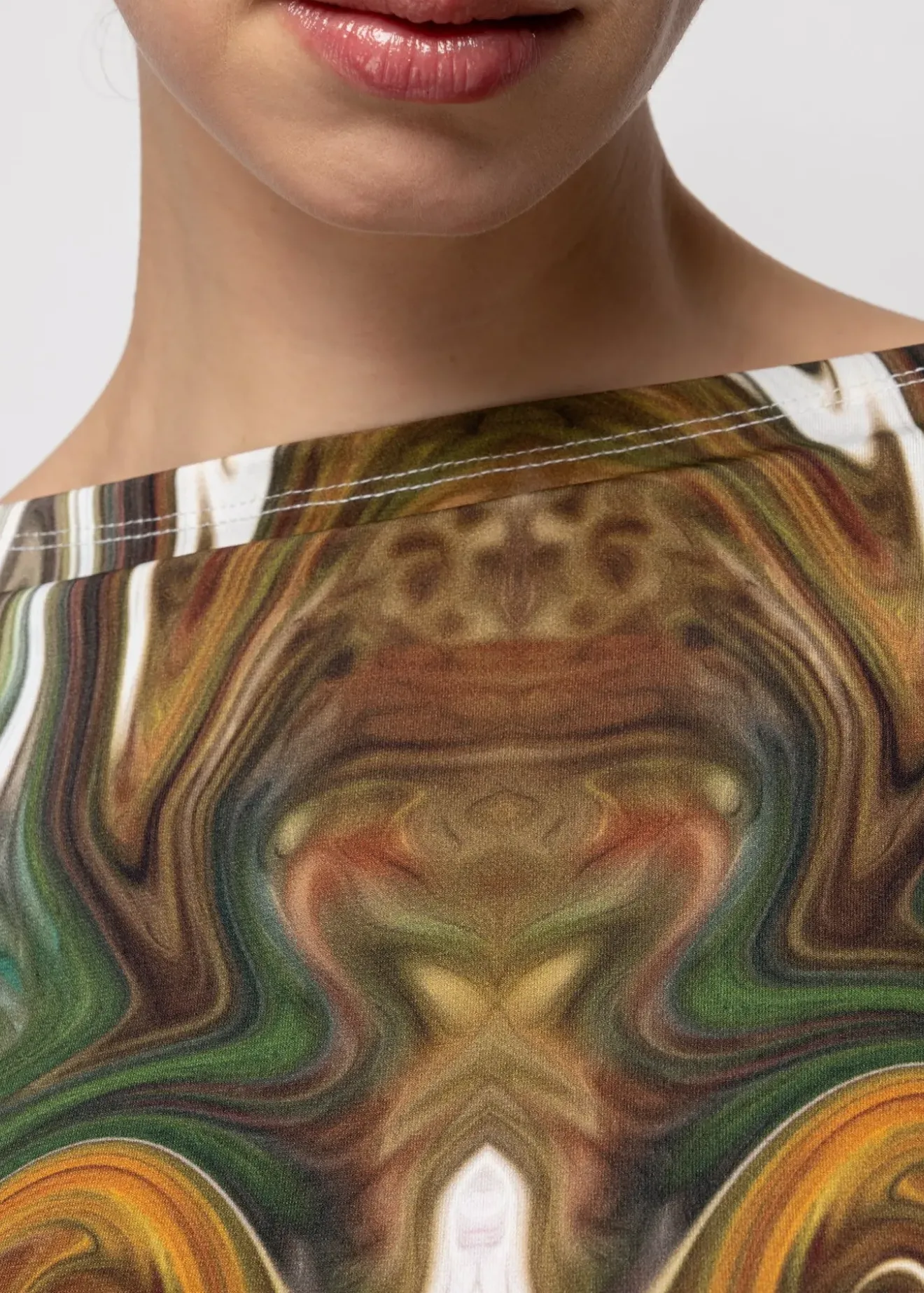 Vanilia Tricot Swirl Top Met Boothals Breen/Olive/Linde Sale