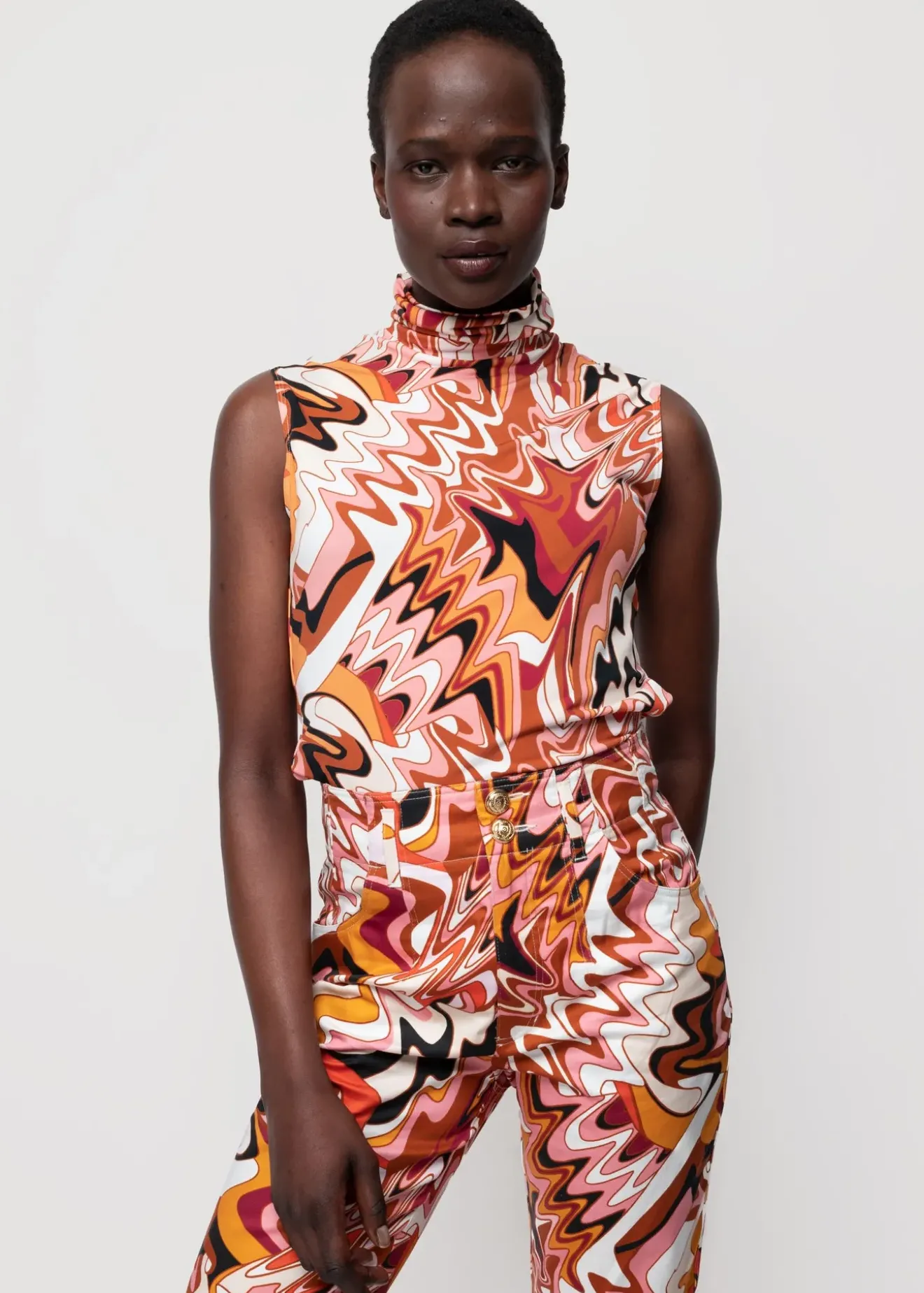 Vanilia Tricot Swirl Top Met Col Leather Brown / Light Pink Sale