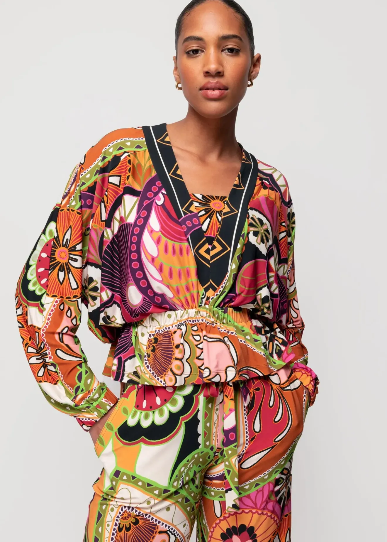 Vanilia Tricot Top Met Print Limelight / Brown / Violet Sale
