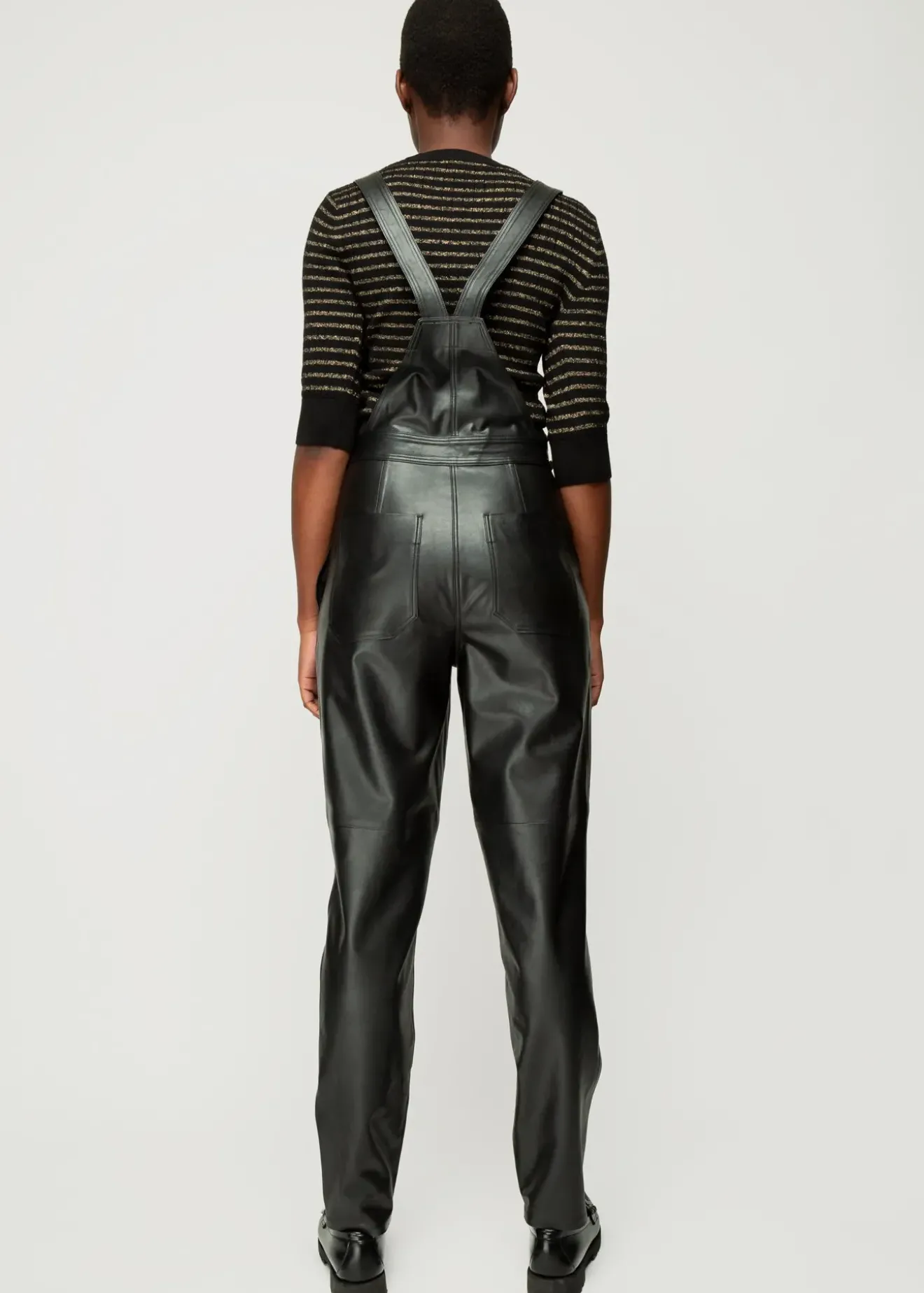 Vanilia Vegan Leren Tuinbroek Zwart Discount