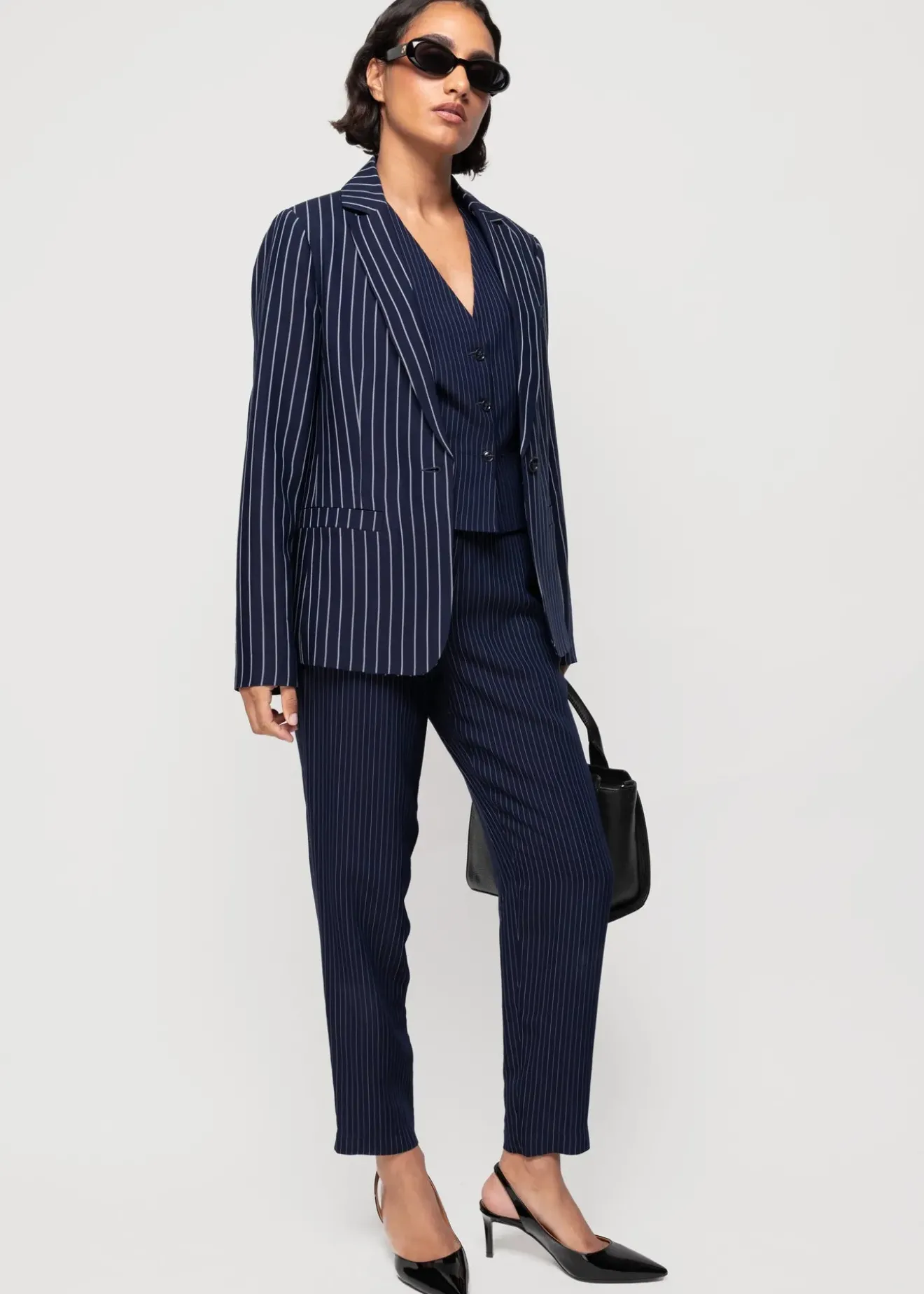 Vanilia Viscose Chino Pin Stripe Classic Navy Clearance