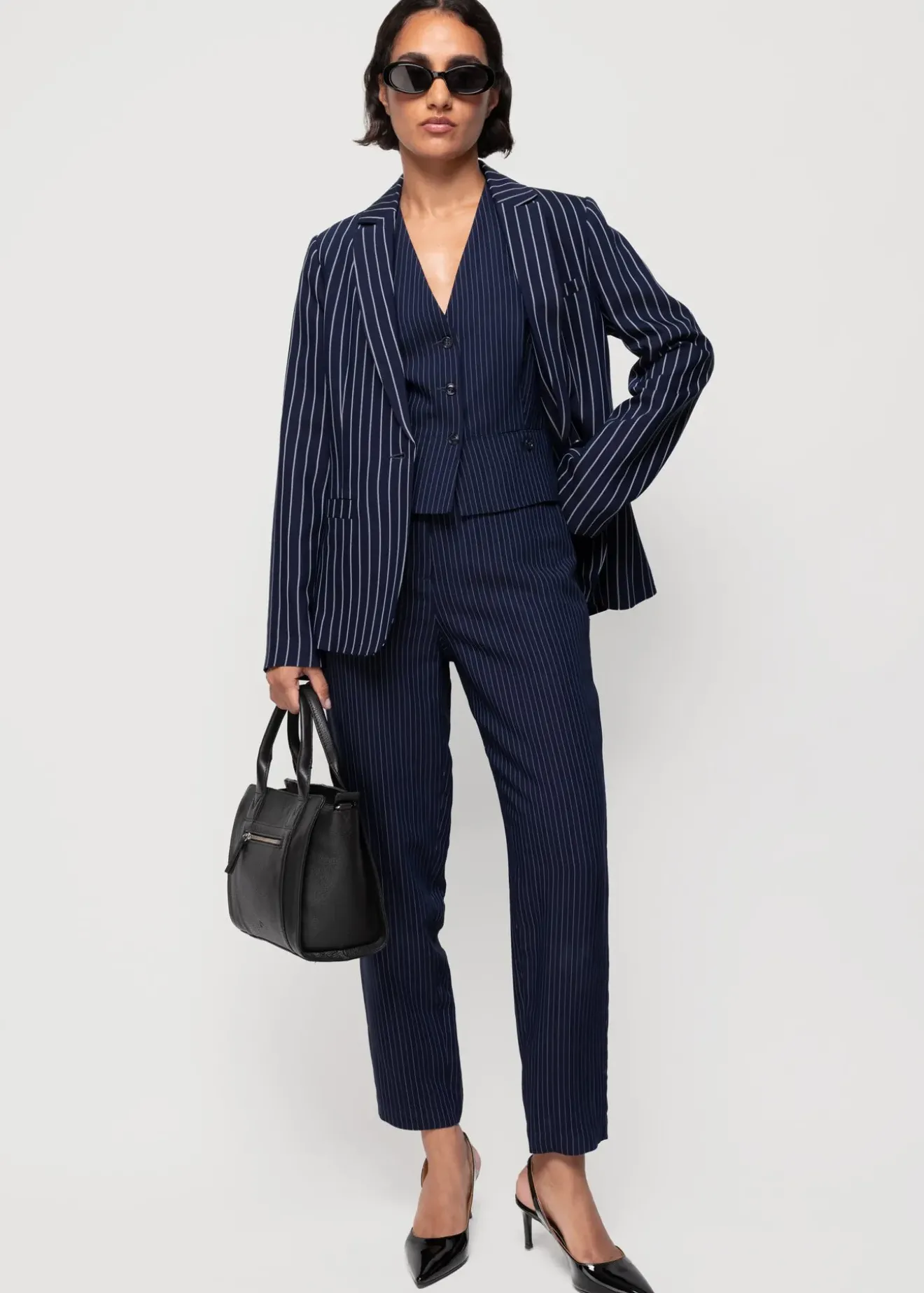 Vanilia Viscose Chino Pin Stripe Classic Navy Clearance