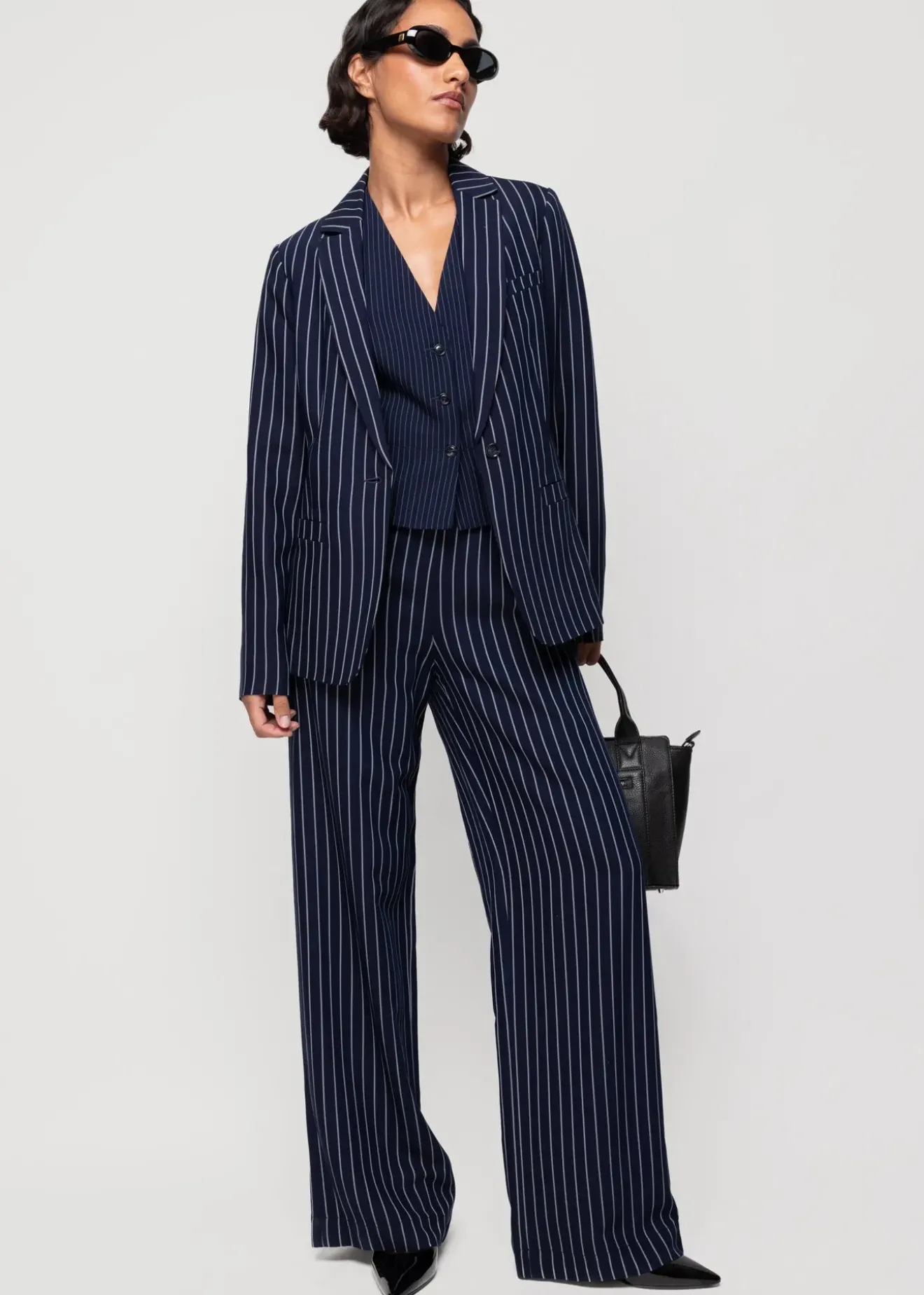 Vanilia Viscose Colbert Pin Stripe Classic Navy Outlet
