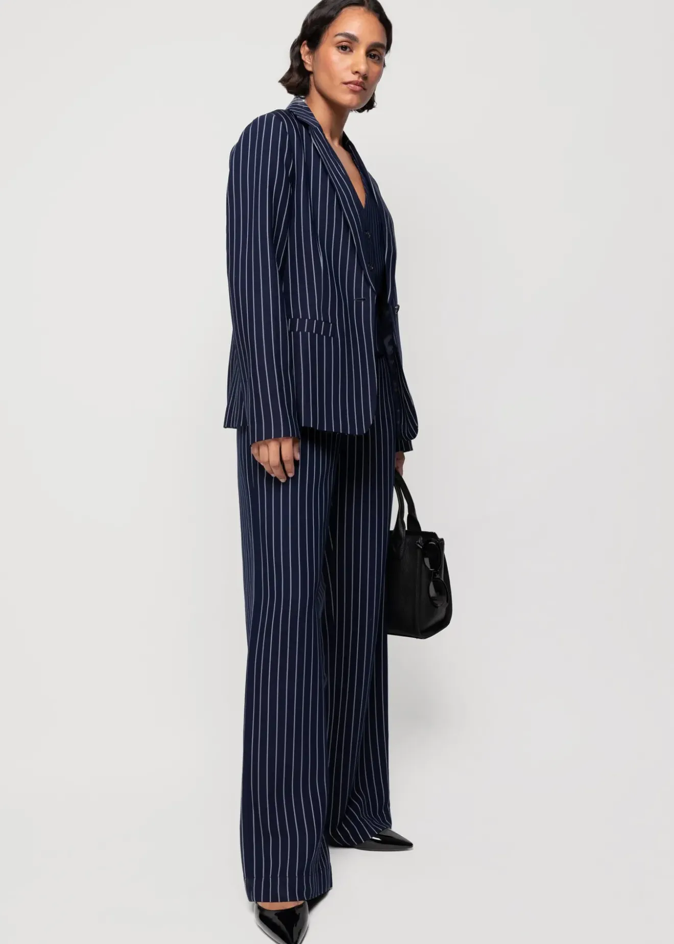 Vanilia Viscose Colbert Pin Stripe Classic Navy Outlet
