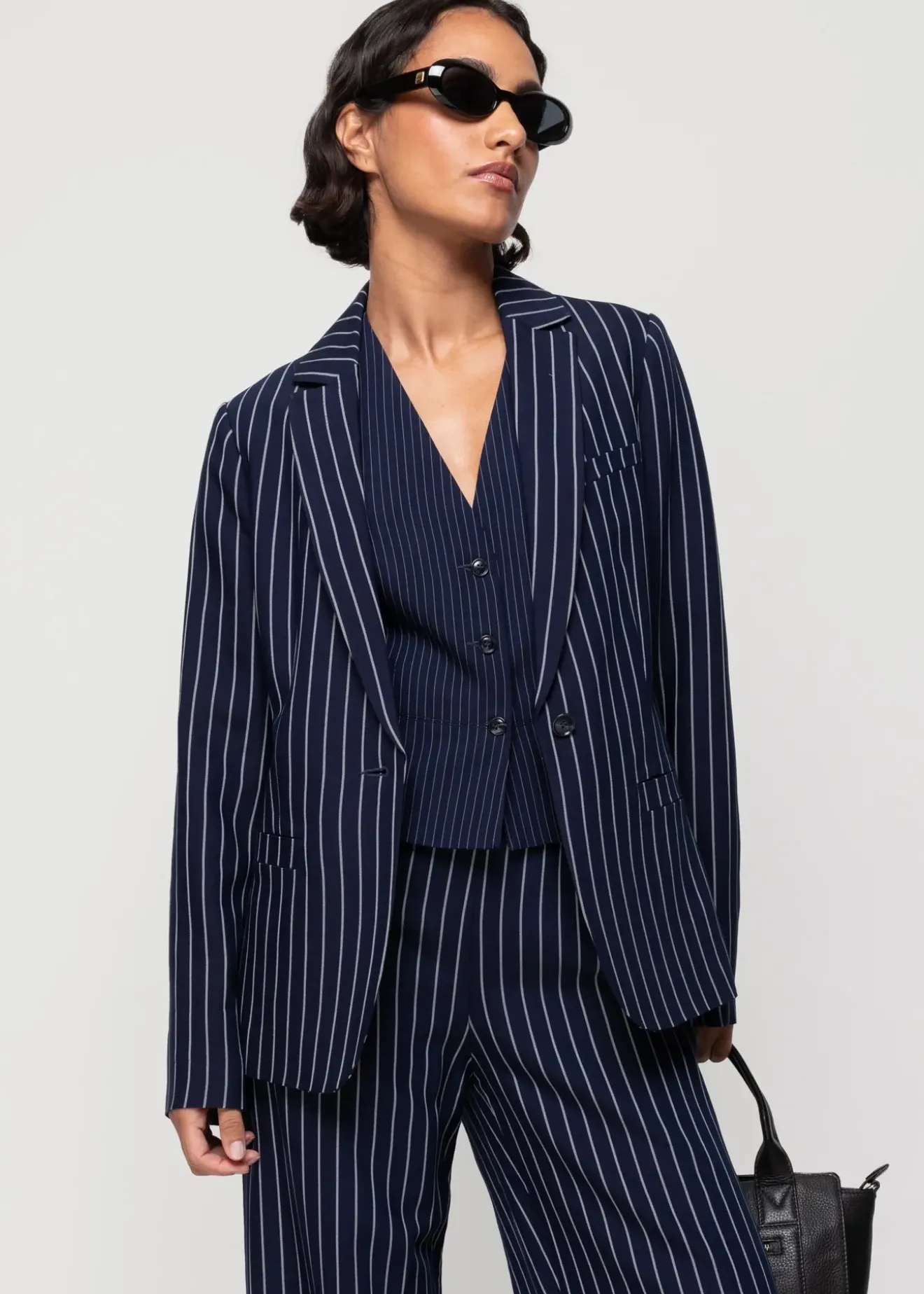 Vanilia Viscose Colbert Pin Stripe Classic Navy Outlet