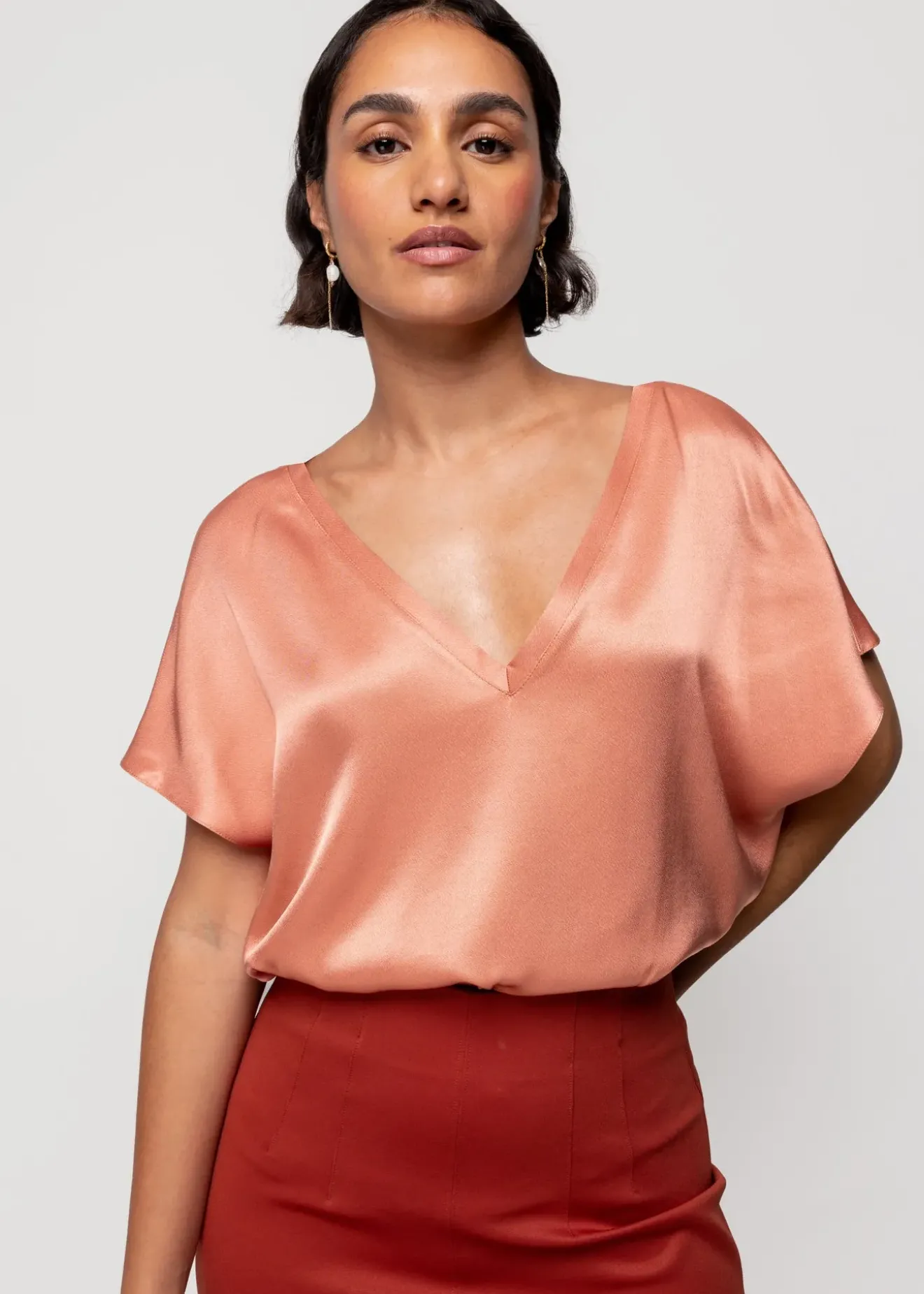 Vanilia Viscose Crepe Top Dusty Coral New