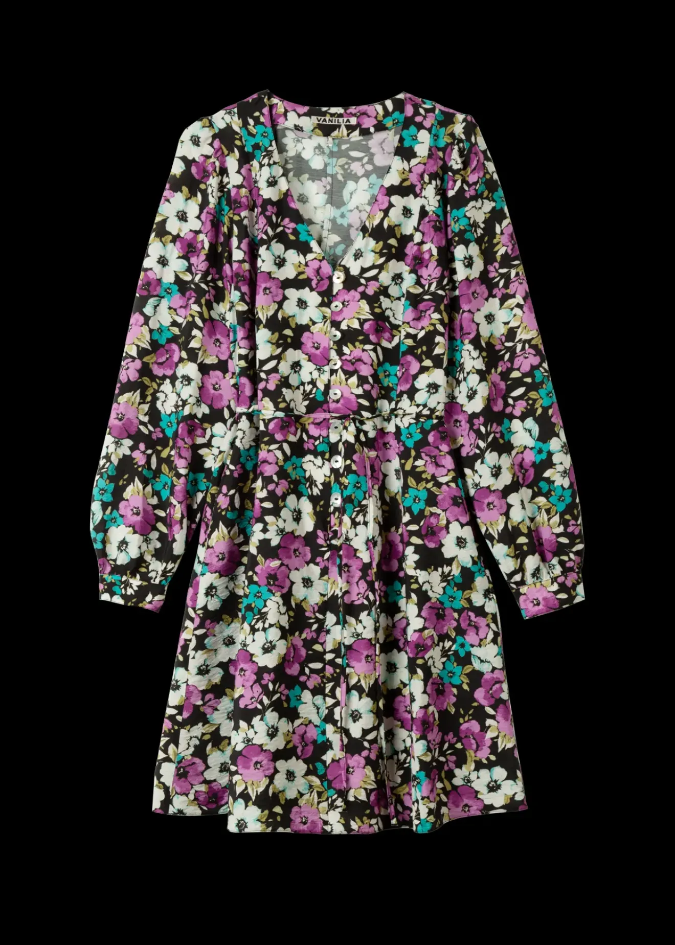 Vanilia Viscose Jurk Met Bloemen Black Verbena Green Lake Fashion