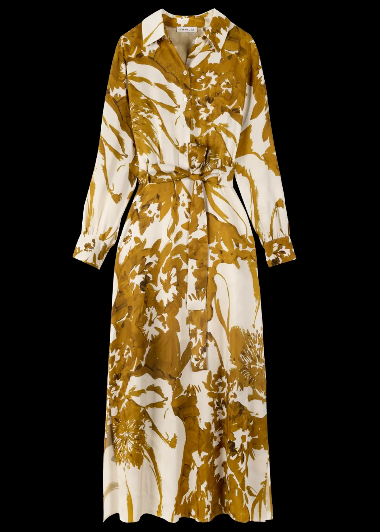 Vanilia Viscose Maxi-Jurk Met Bloemen Golden Ochre / Crema Best