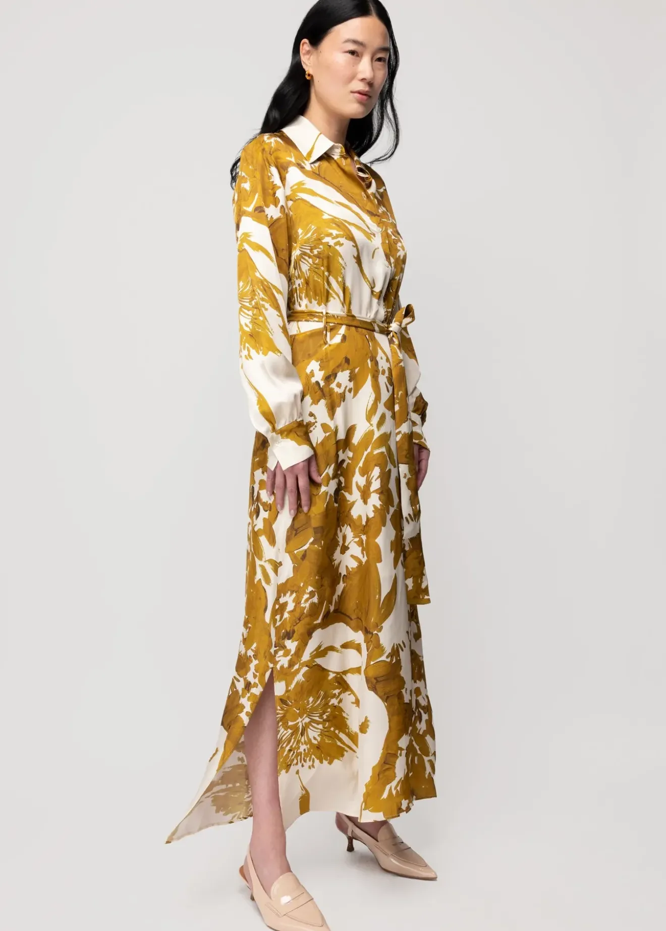 Vanilia Viscose Maxi-Jurk Met Bloemen Golden Ochre / Crema Best