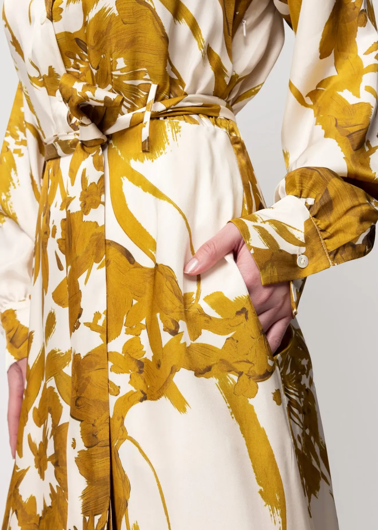 Vanilia Viscose Maxi-Jurk Met Bloemen Golden Ochre / Crema Best