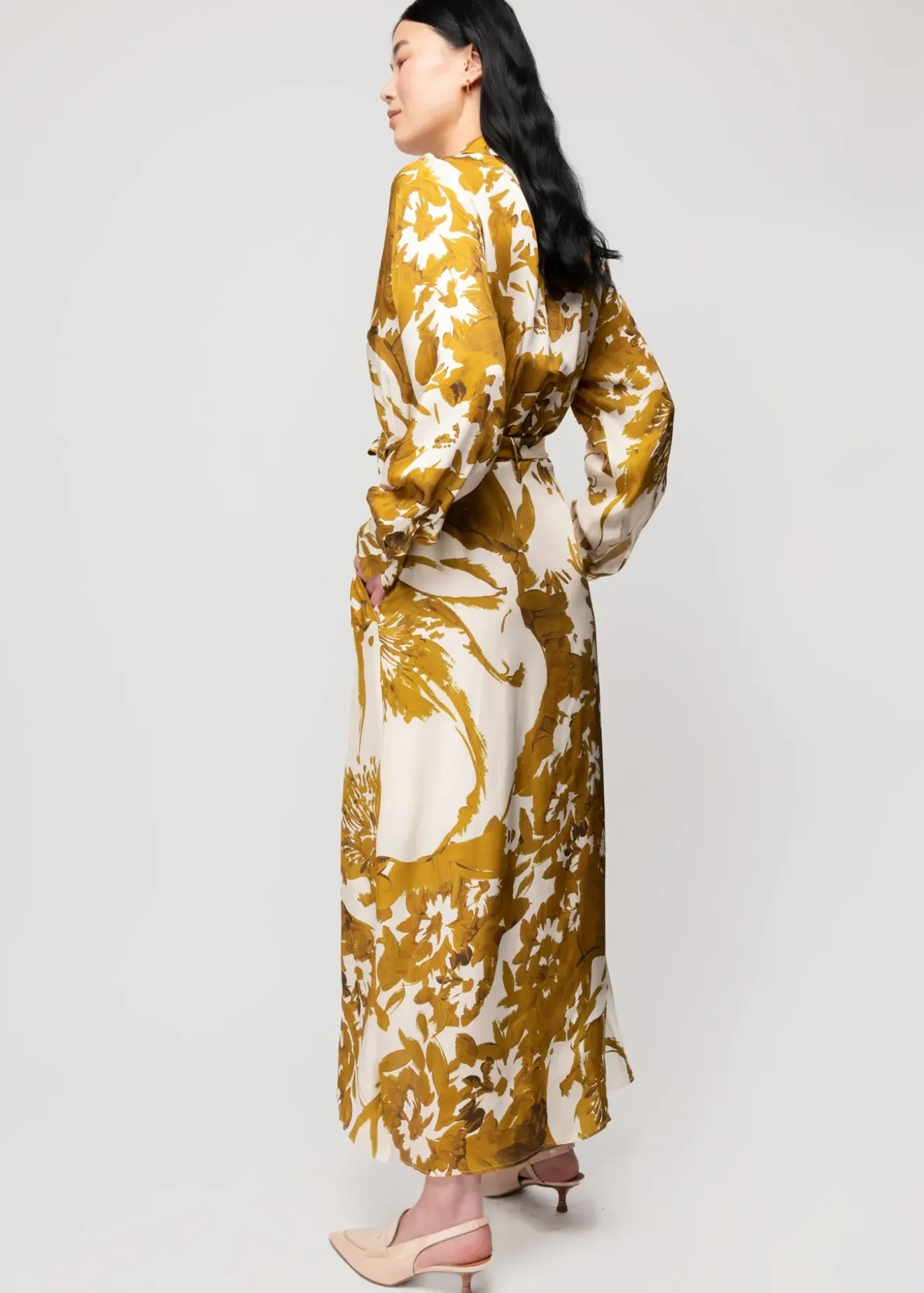 Vanilia Viscose Maxi-Jurk Met Bloemen Golden Ochre / Crema Best