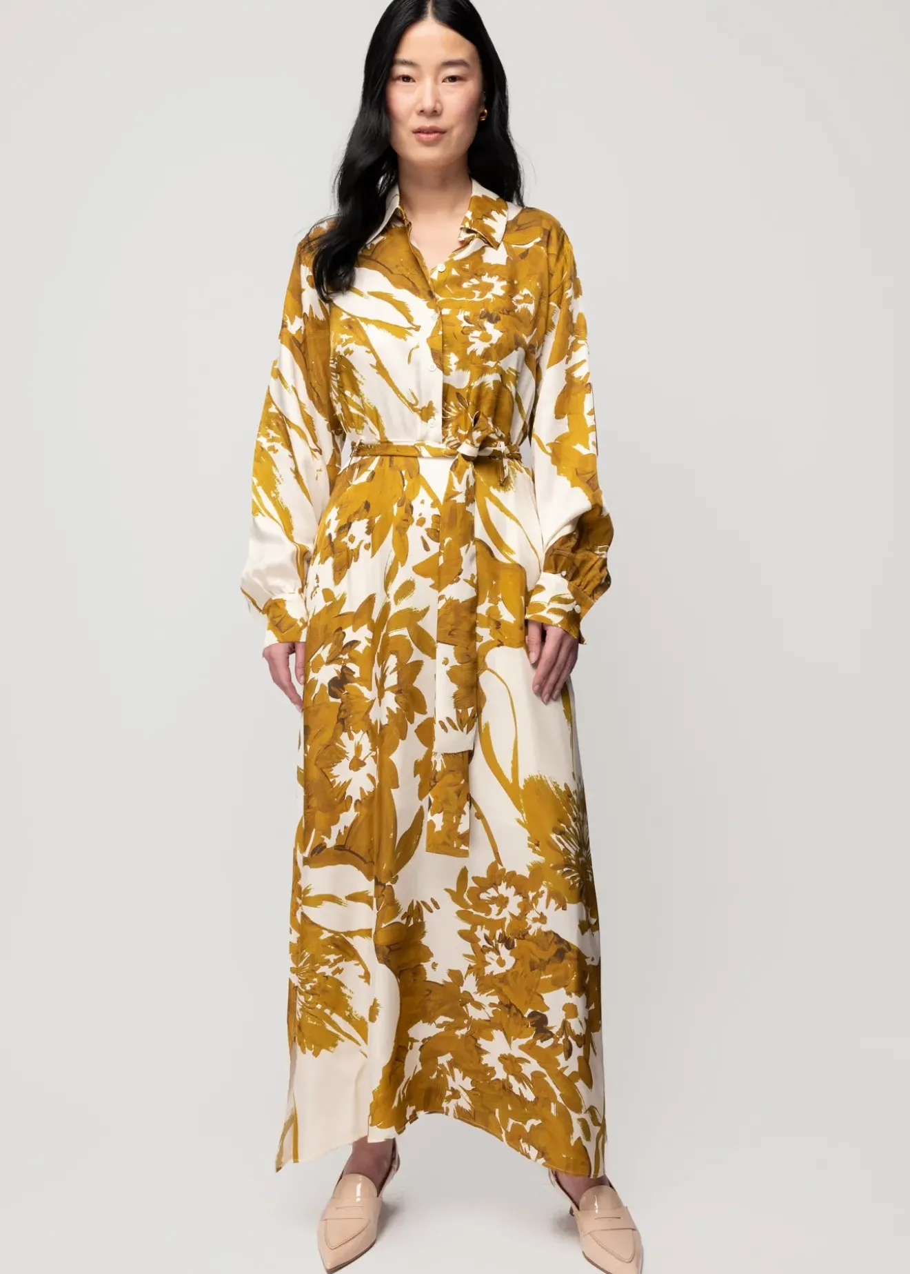 Vanilia Viscose Maxi-Jurk Met Bloemen Golden Ochre / Crema Best