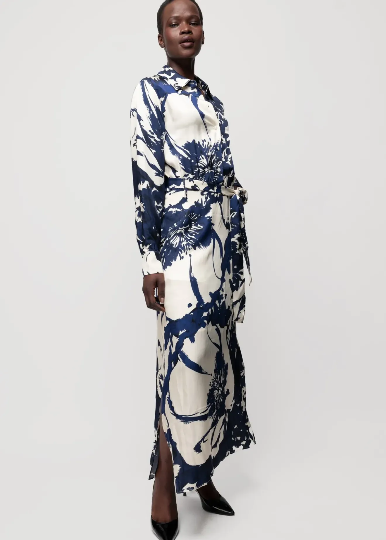Vanilia Viscose Maxi-Jurk Met Bloemen Classic Navy / Ecru New