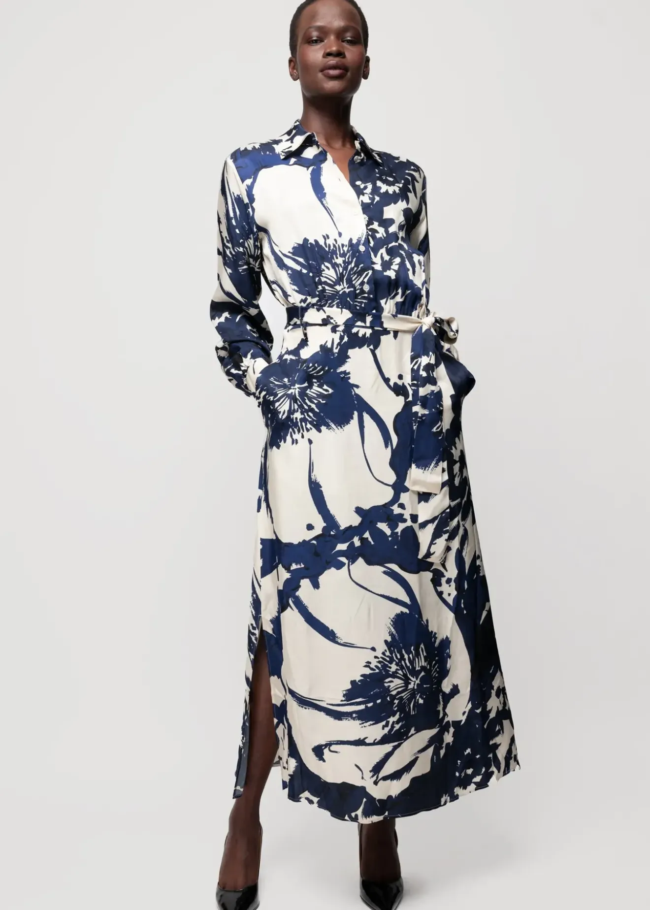 Vanilia Viscose Maxi-Jurk Met Bloemen Classic Navy / Ecru New