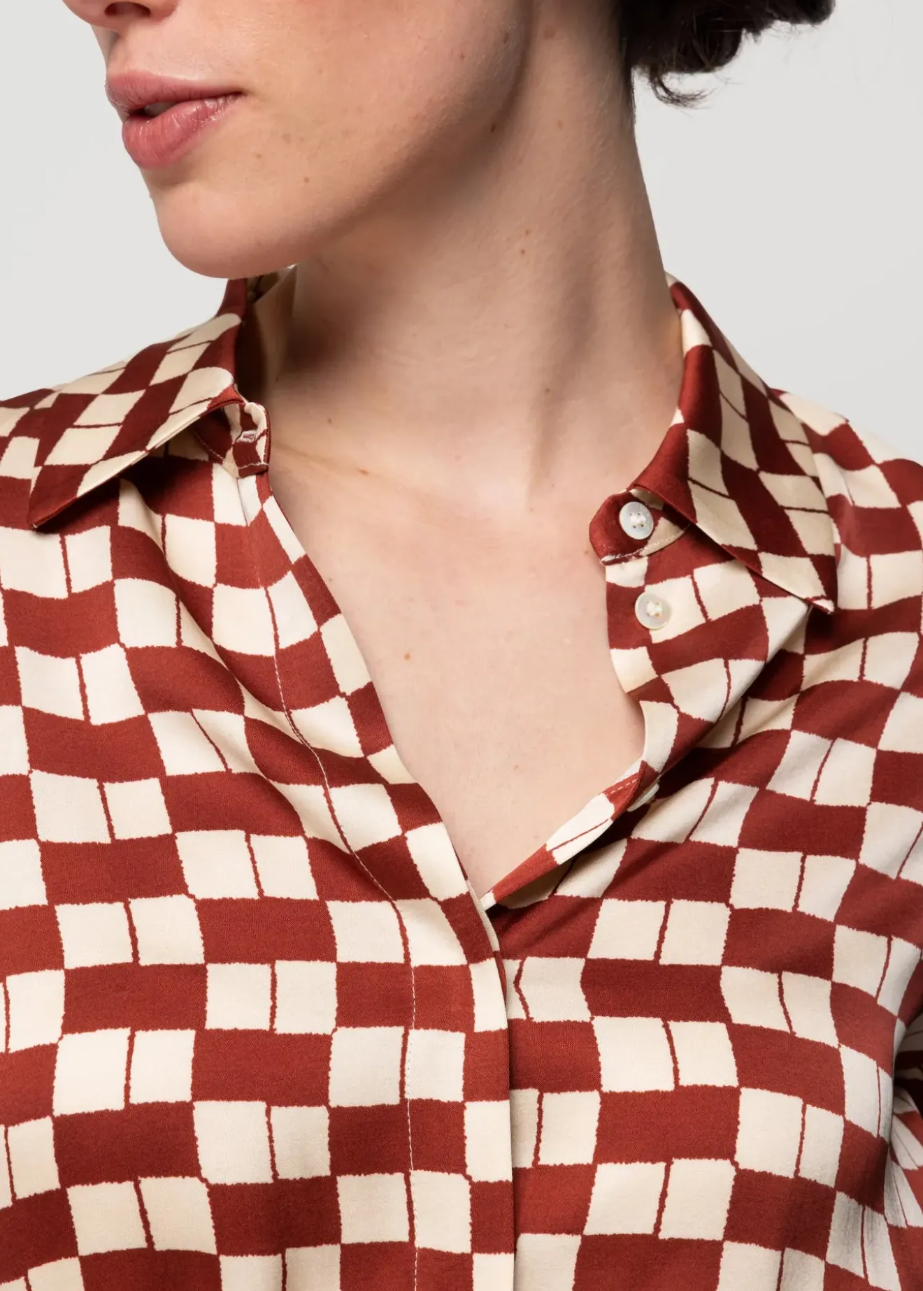 Vanilia Viscose Midi Jurk Met Blok Print Henna / Ecru Discount