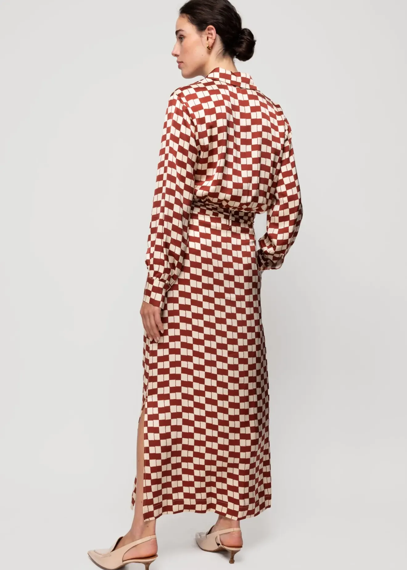 Vanilia Viscose Midi Jurk Met Blok Print Henna / Ecru Discount