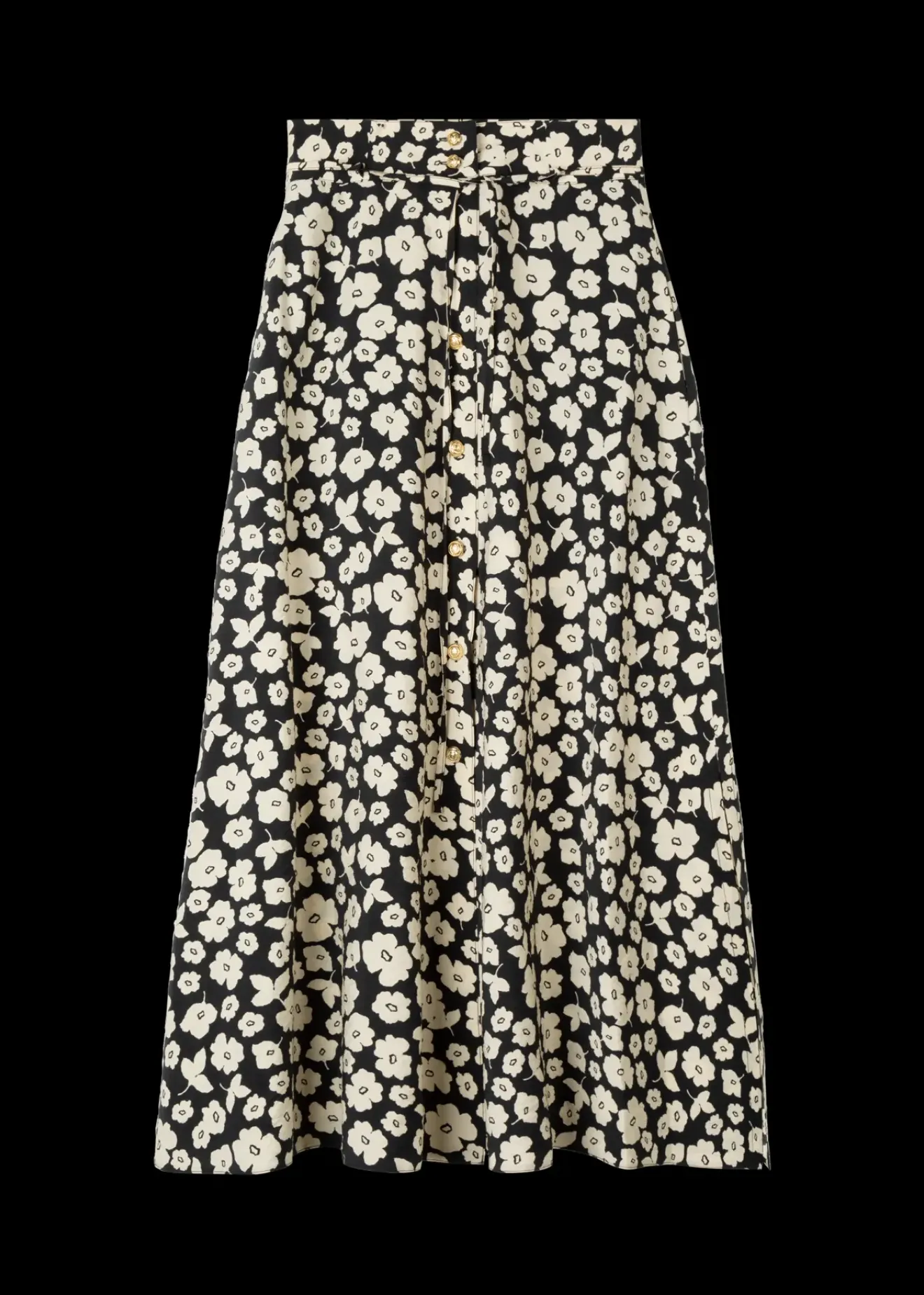 Vanilia Viscose Midi Rok Met Bloemenprint Black/Warm Ecru Online