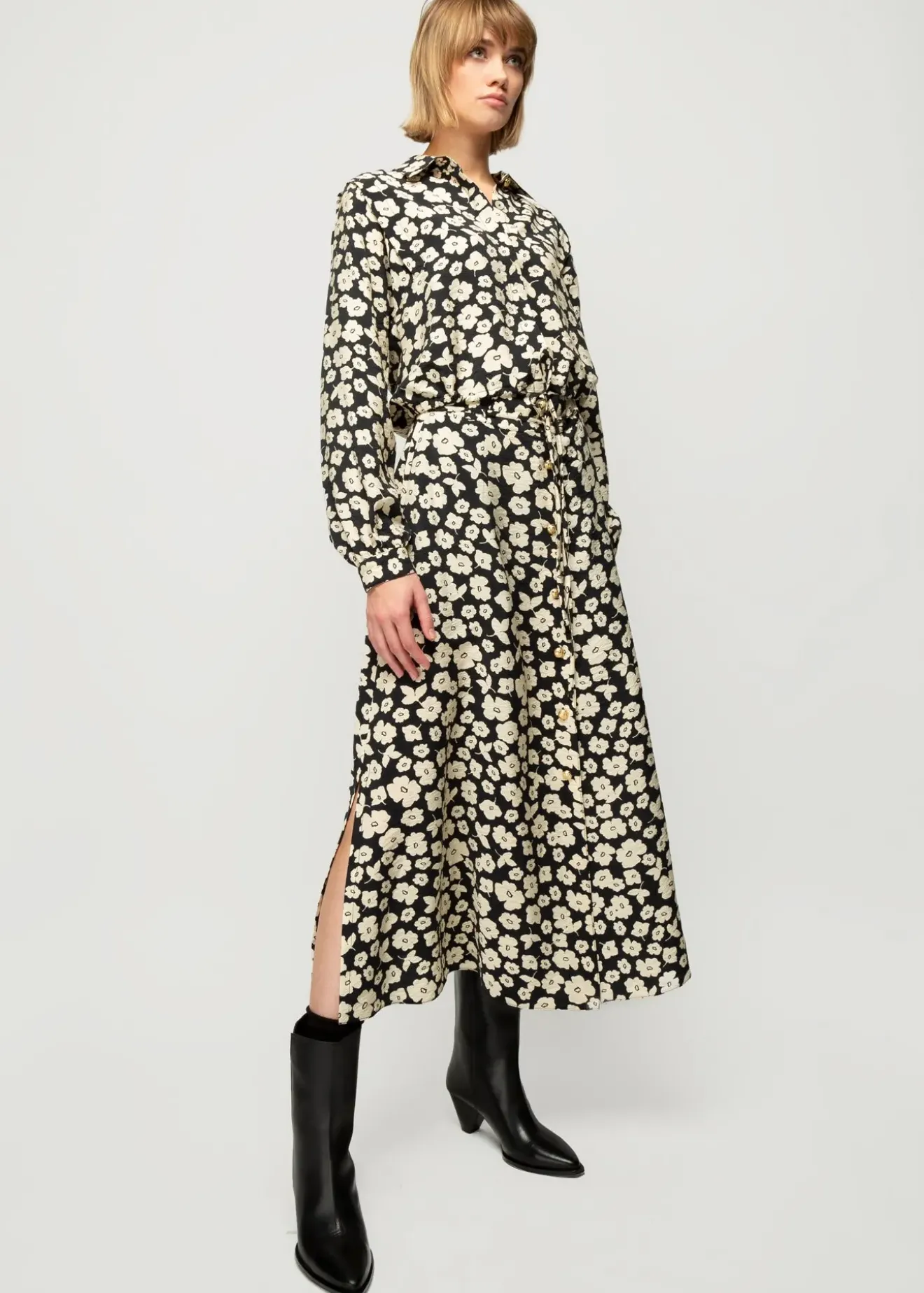 Vanilia Viscose Midi Rok Met Bloemenprint Black/Warm Ecru Online