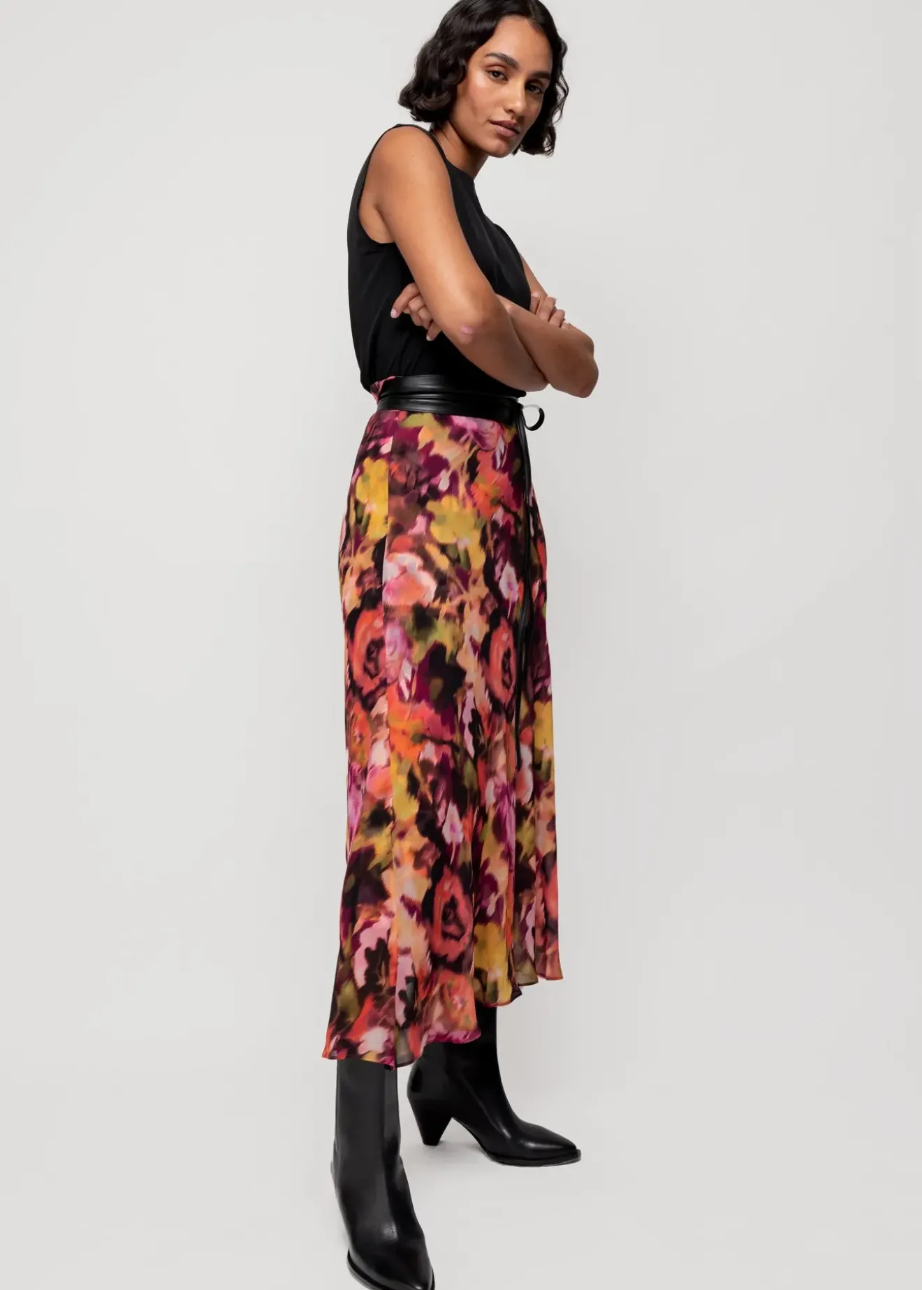 Vanilia Viscose Midi Rok Met Print Coral/Cedar/Black Best