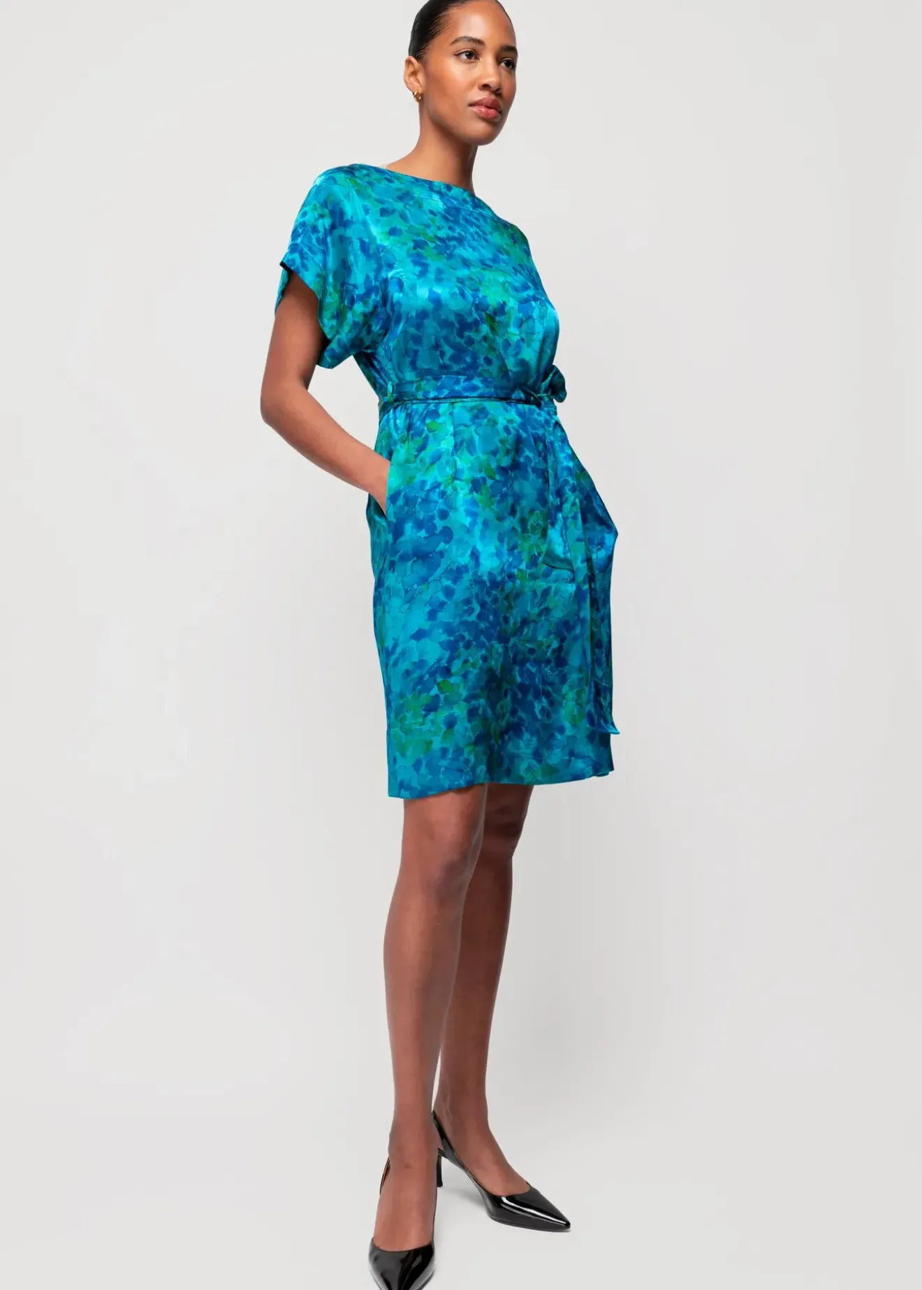 Vanilia Viscose Mini Jurk Blauw / Groen Best