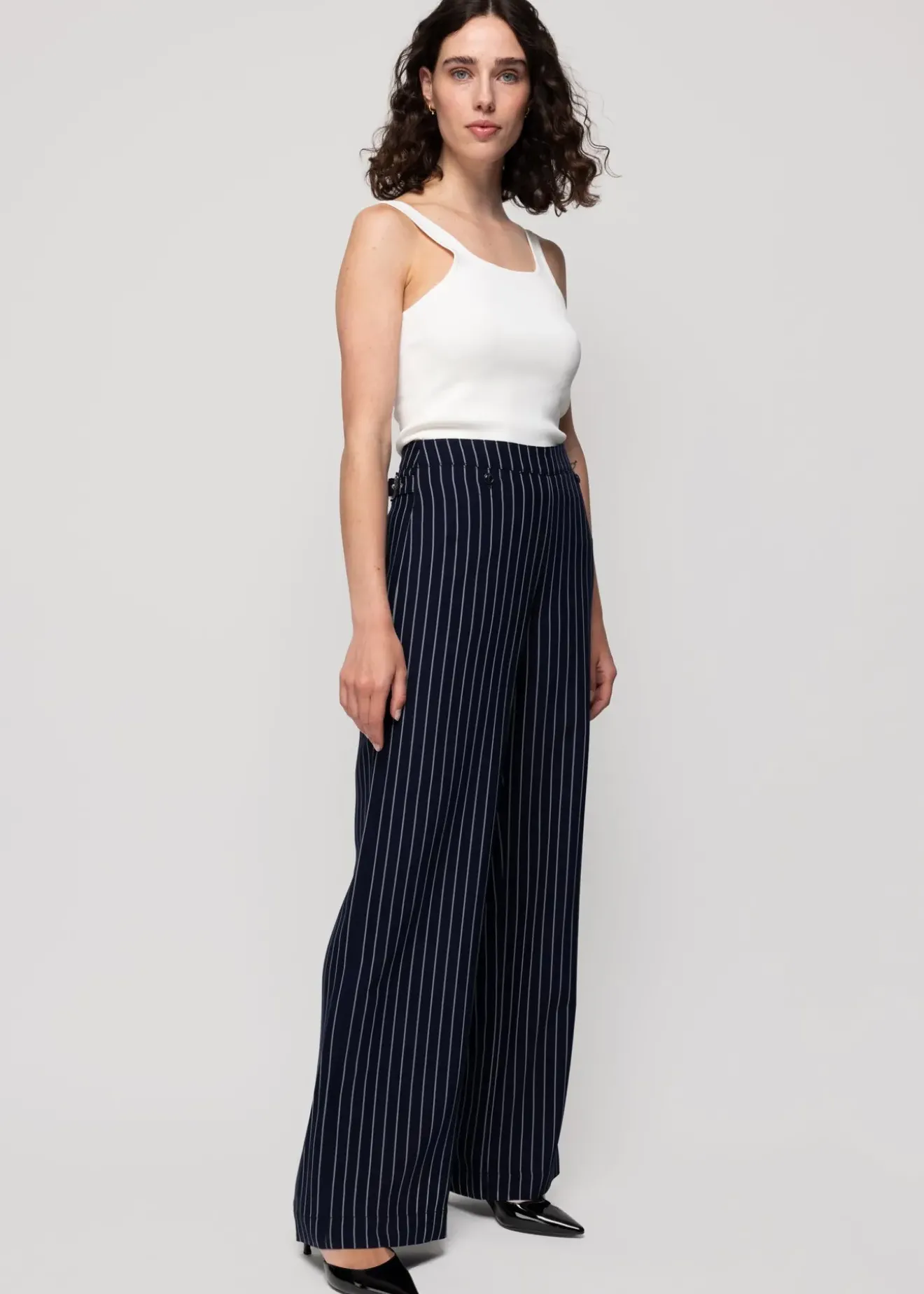 Vanilia Viscose Pantalon Pin Stripe Classic Navy Discount