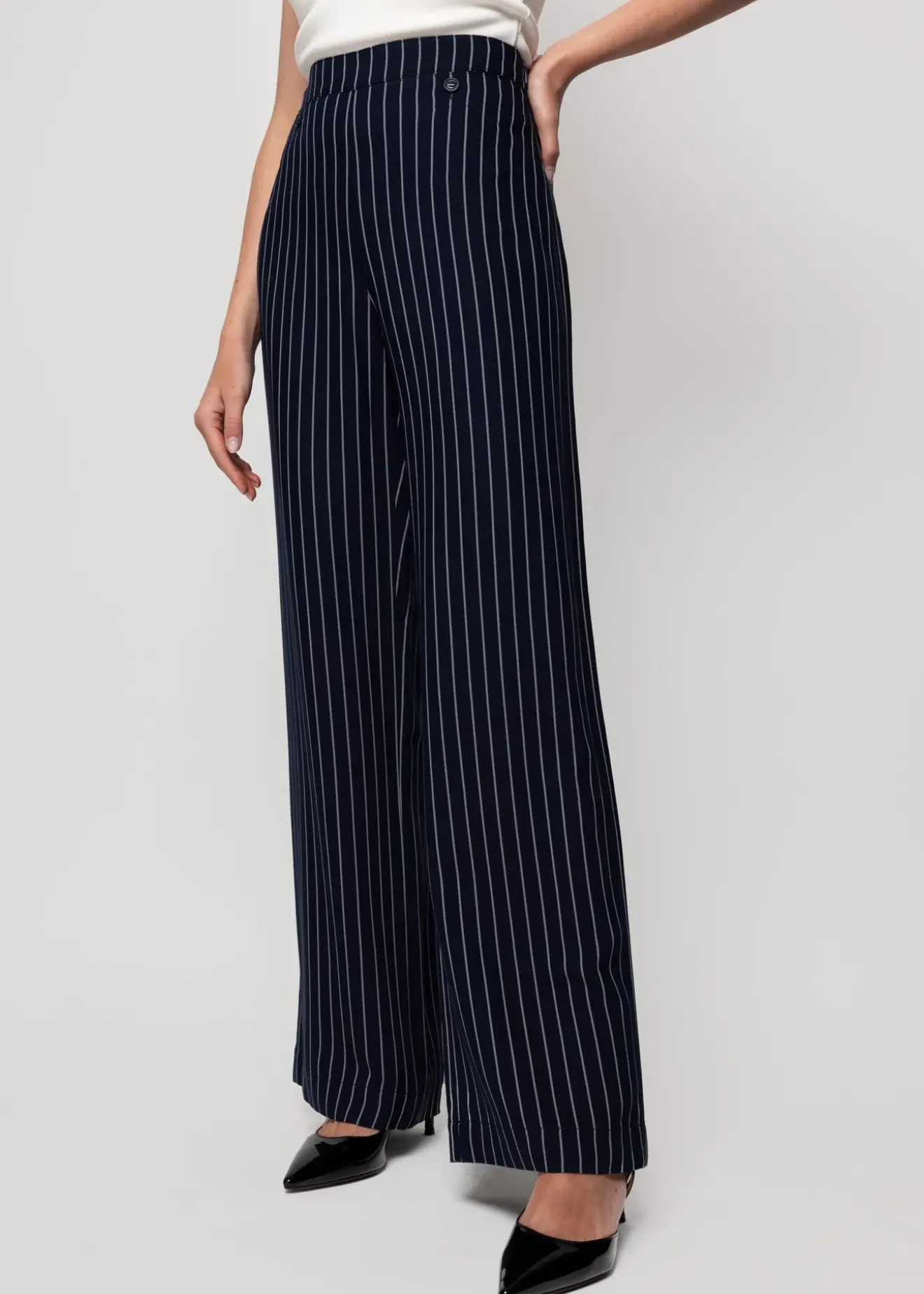 Vanilia Viscose Pantalon Pin Stripe Classic Navy Discount