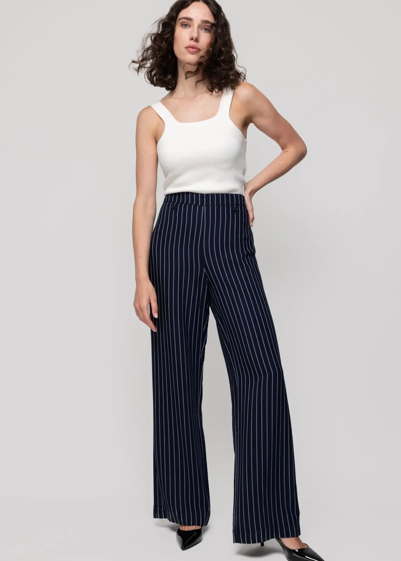 Vanilia Viscose Pantalon Pin Stripe Classic Navy Discount