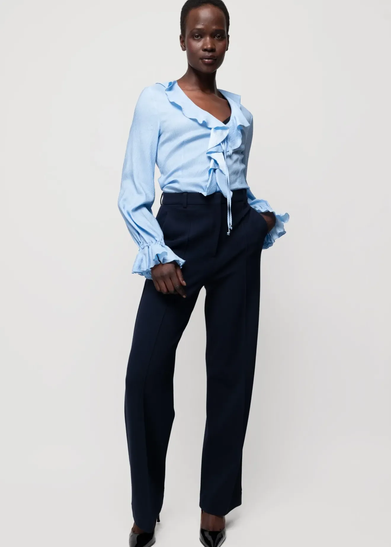 Vanilia Viscose Ruffle Blouse Lago New