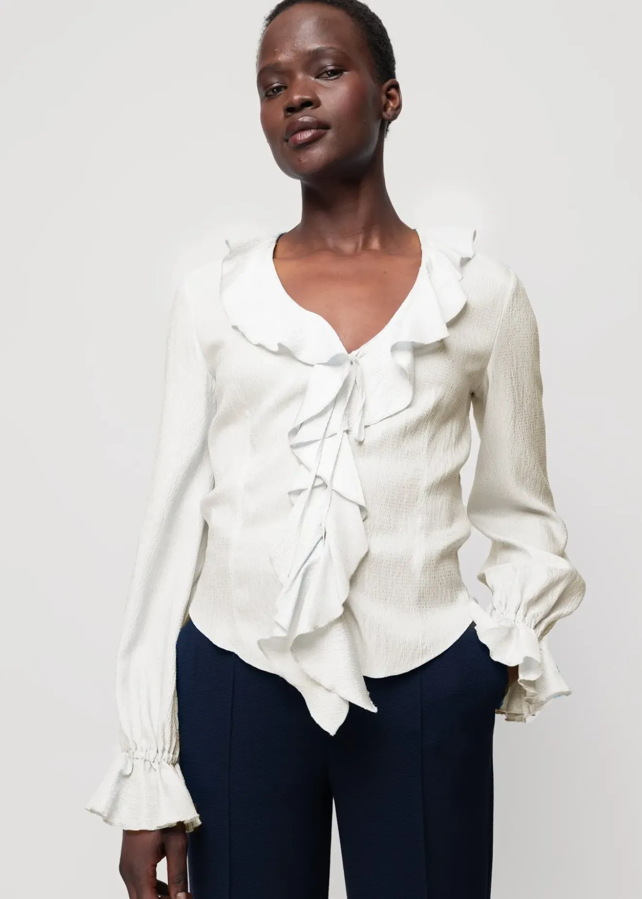 Vanilia Viscose Ruffle Blouse Ecru Best