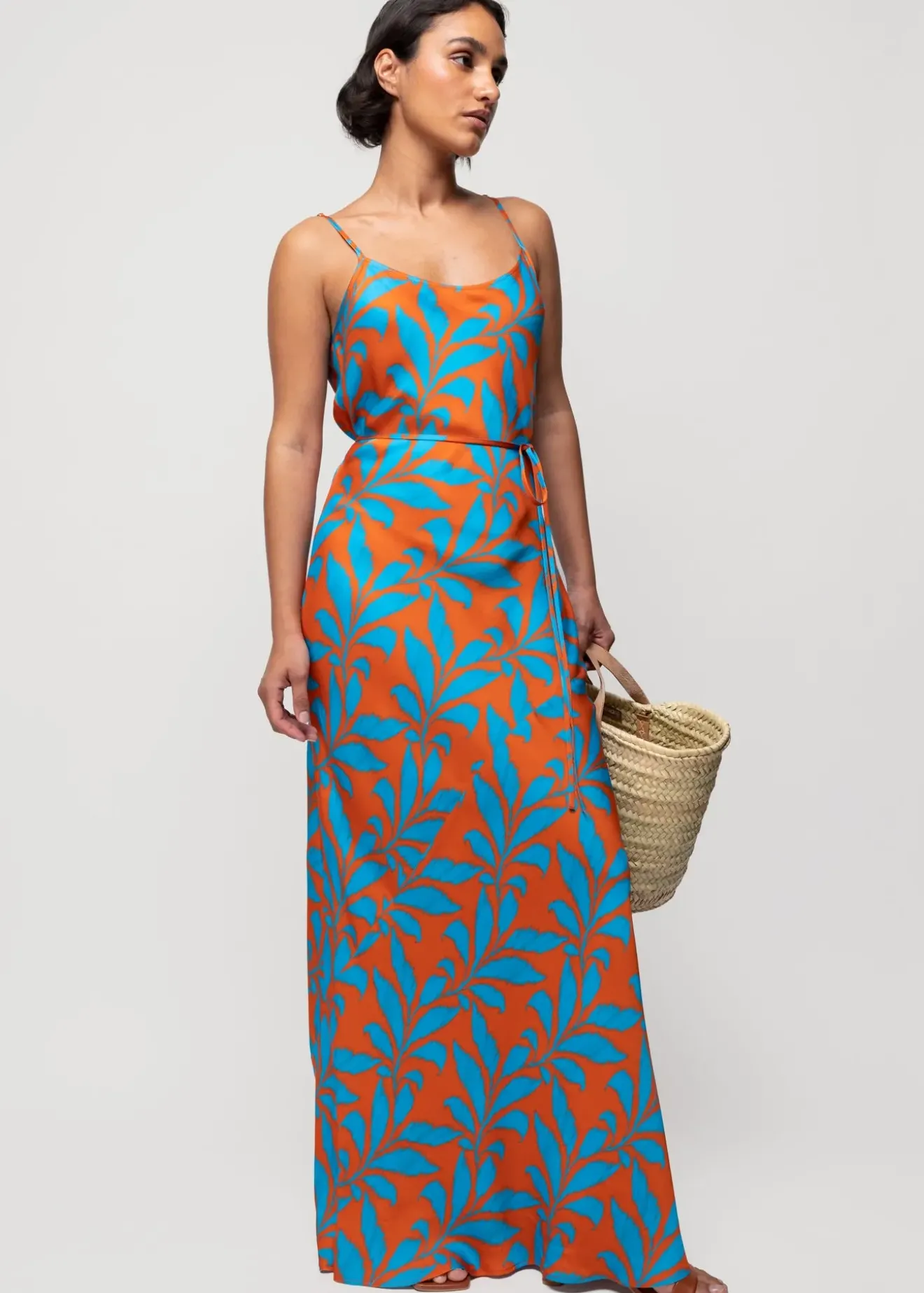 Vanilia Viscose Slip Dress Met Tropic Print Splash / Orange Fashion