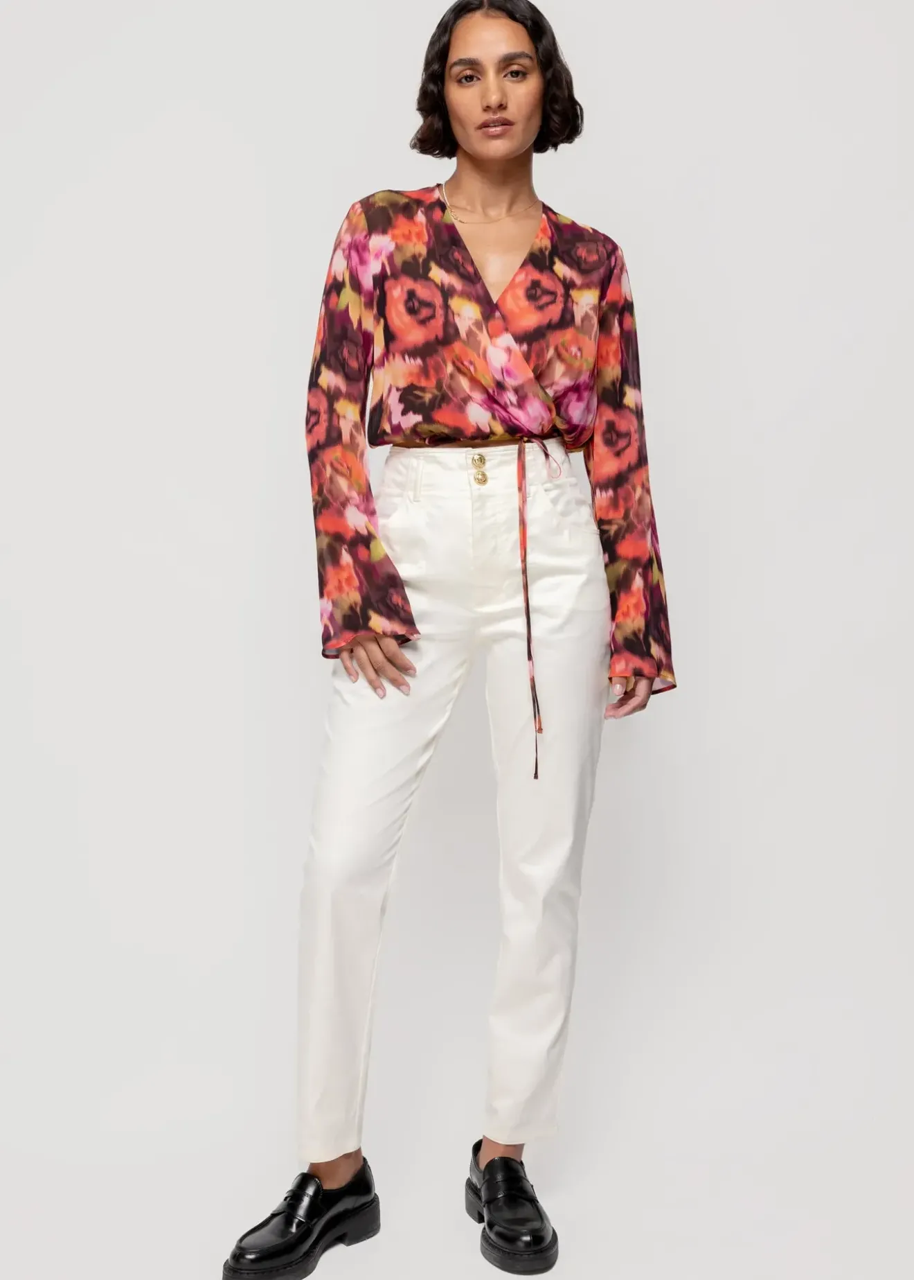 Vanilia Viscose Wrap Blouse Coral/Cedar/Black Online