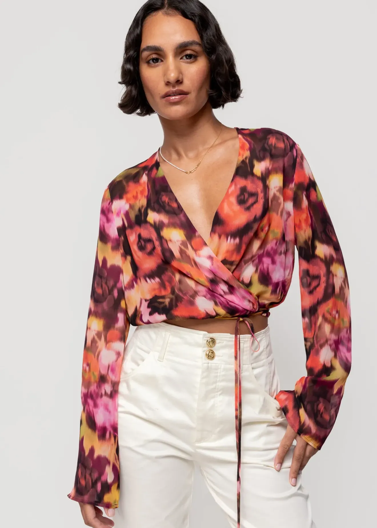 Vanilia Viscose Wrap Blouse Coral/Cedar/Black Online