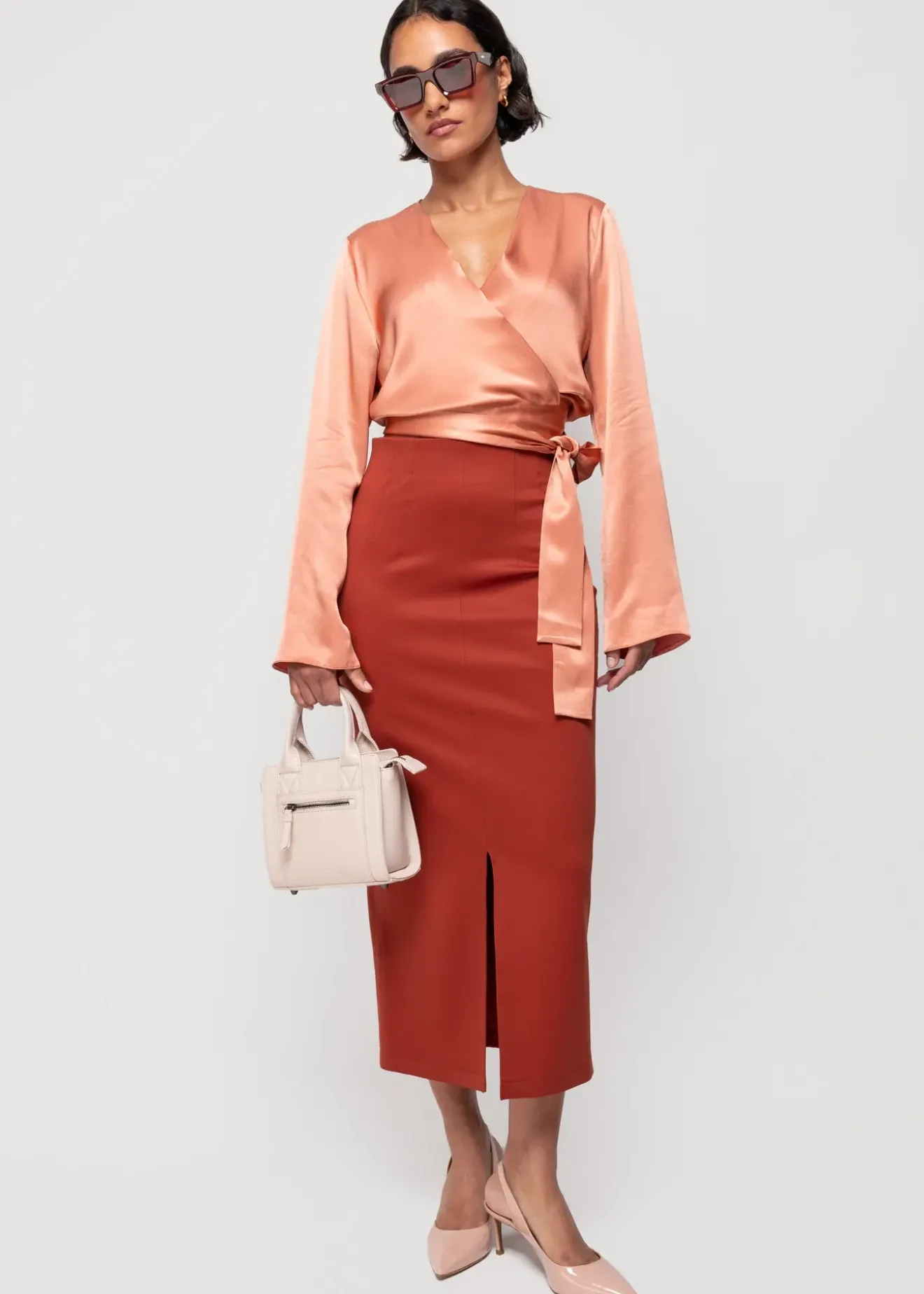 Vanilia Viscose Wrap Top Dusty Coral Fashion