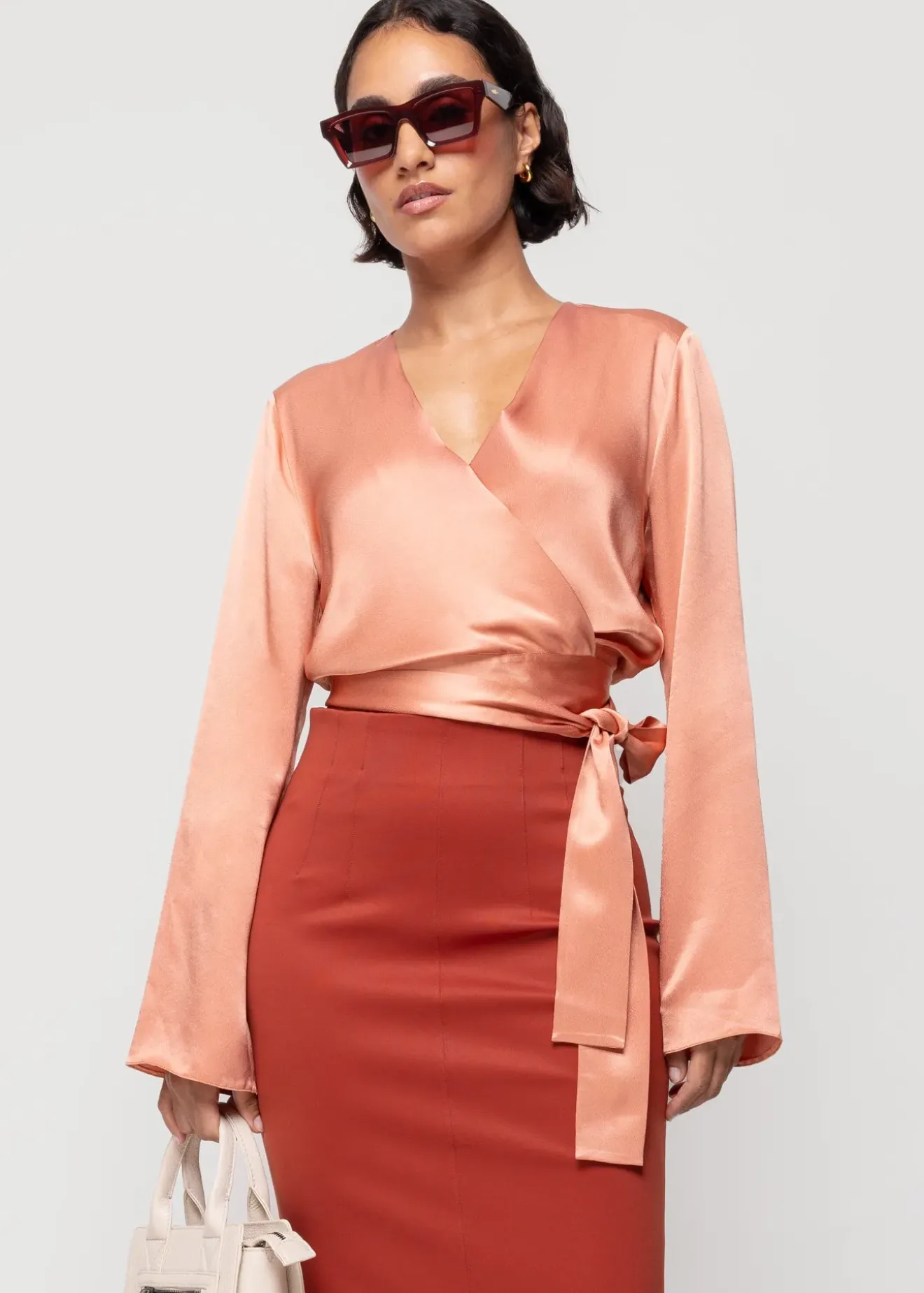 Vanilia Viscose Wrap Top Dusty Coral Fashion