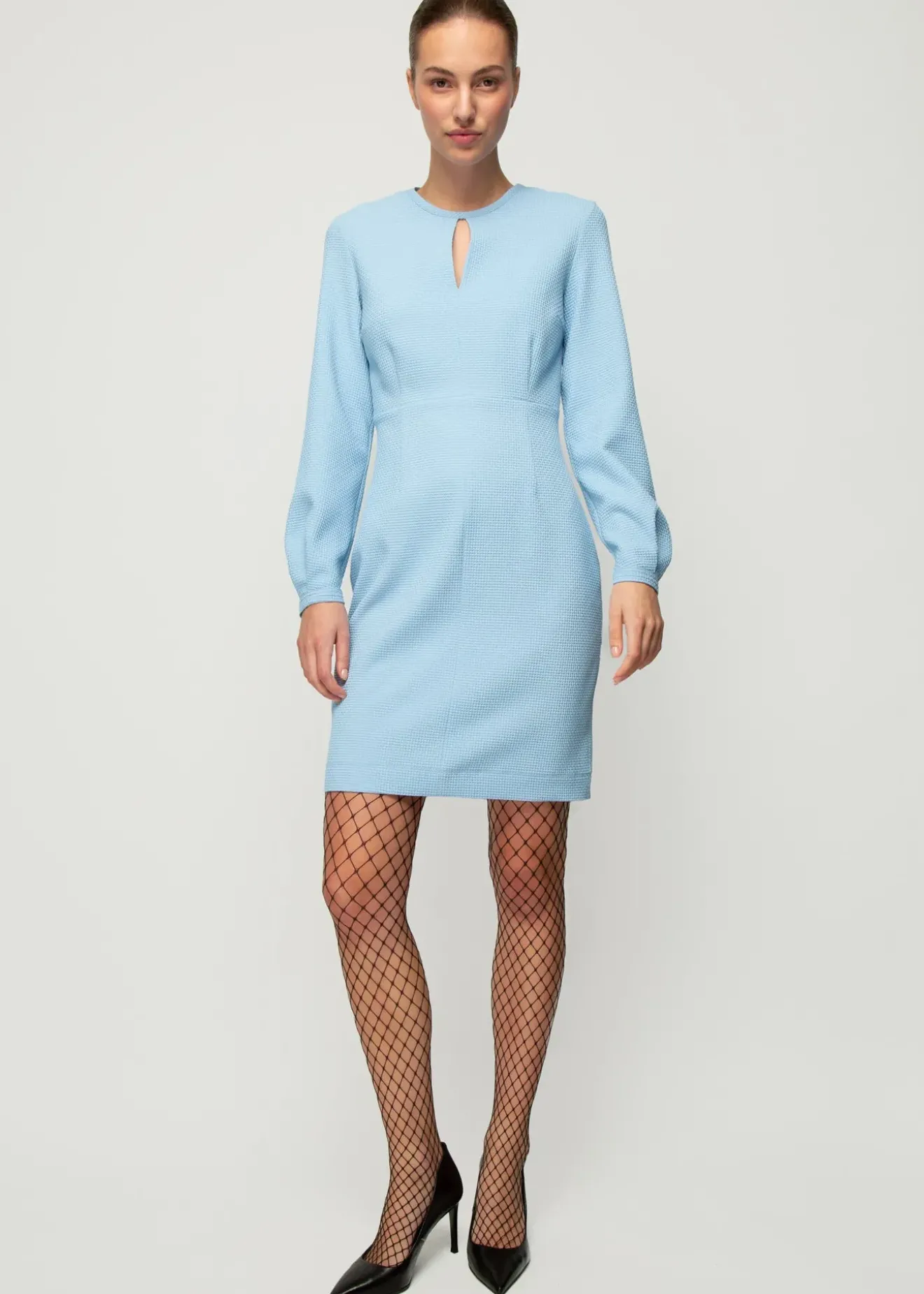 Vanilia Wafel Jurk Met Couture Mouwen Frost Blue Clearance