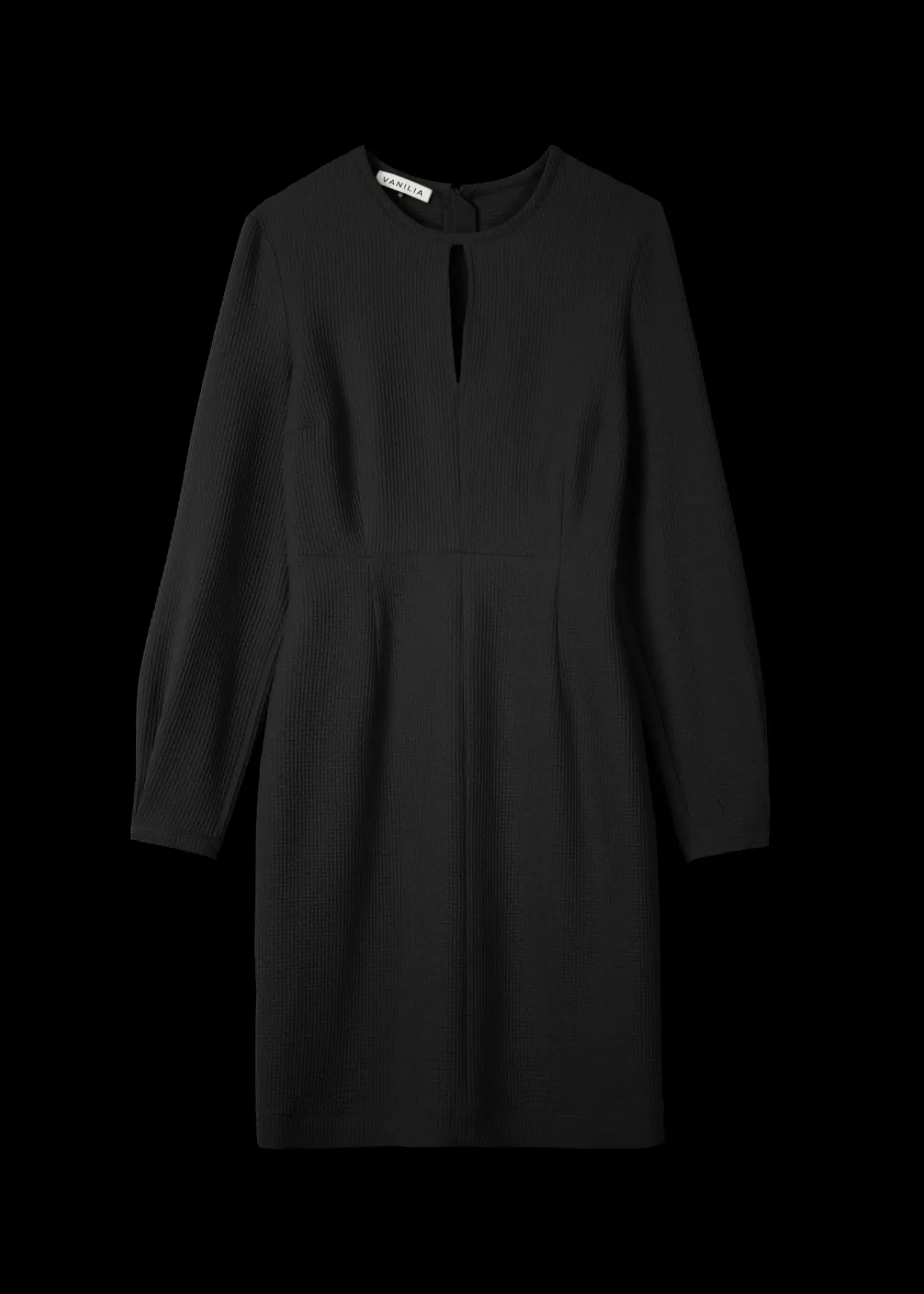 Vanilia Wafel Jurk Met Couture Mouwen Zwart Discount