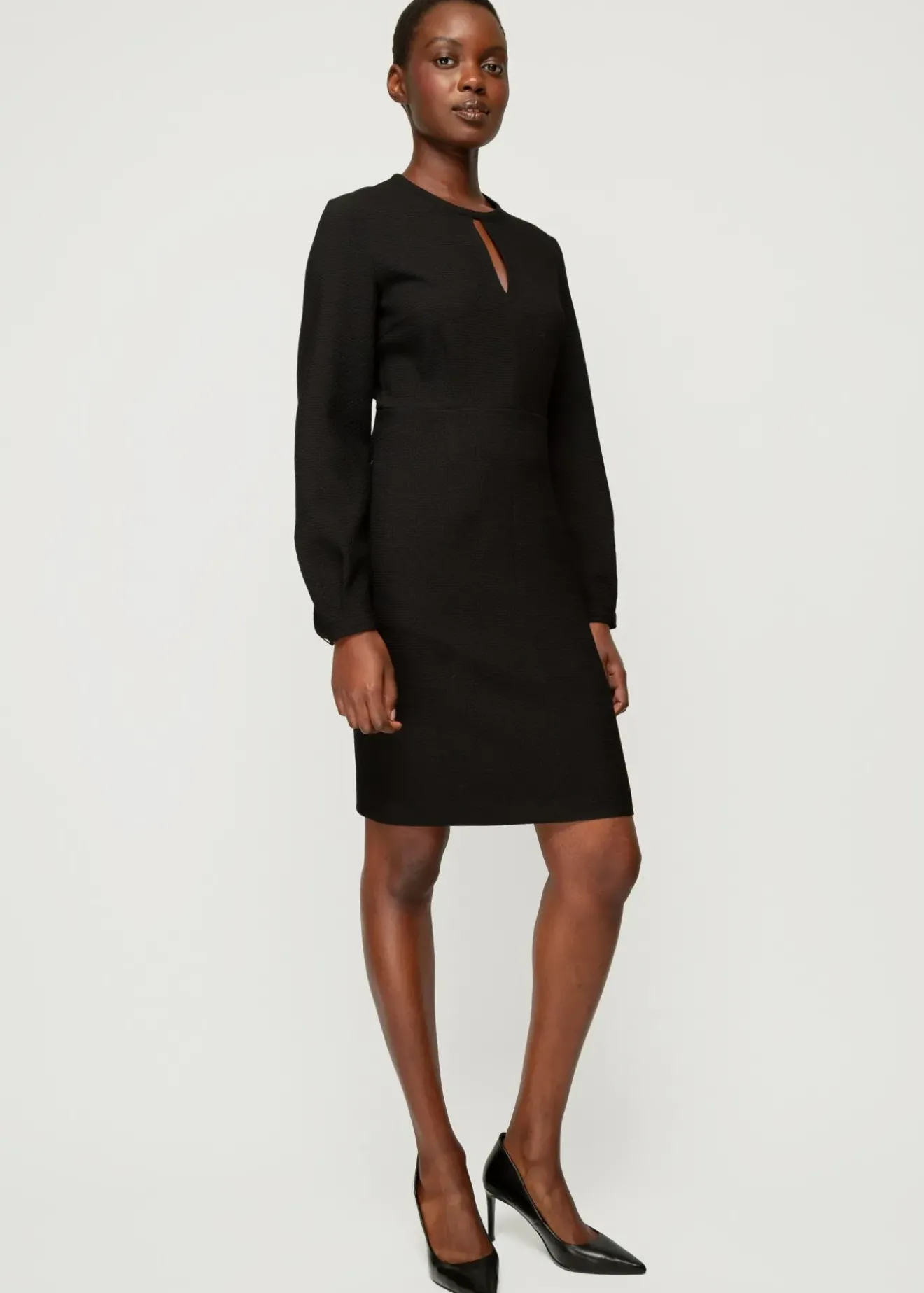 Vanilia Wafel Jurk Met Couture Mouwen Zwart Discount