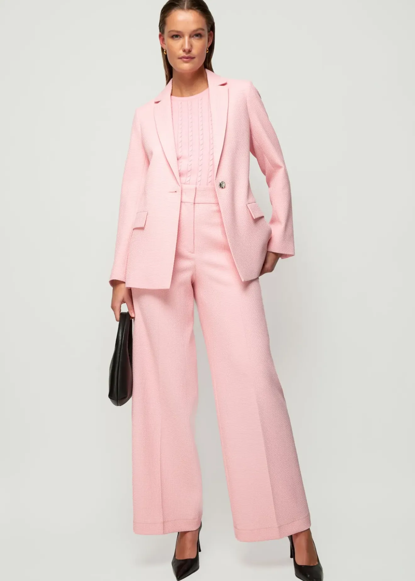 Vanilia Wafel Structuur Blazer Coral Blush Online